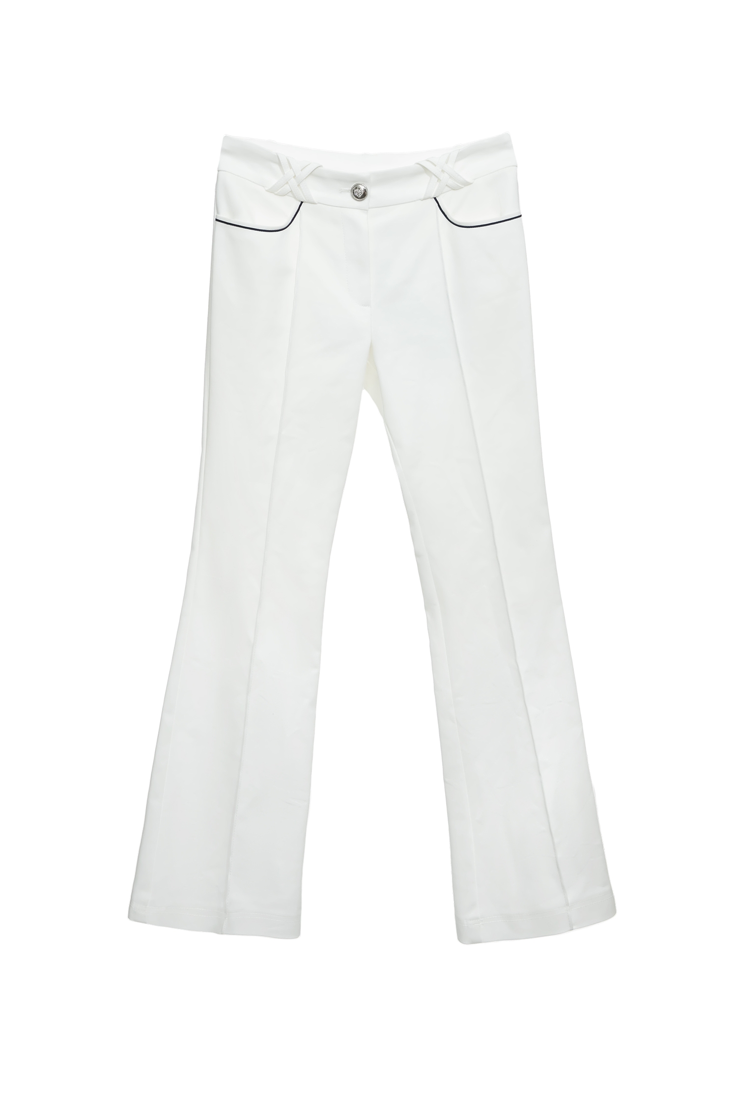 Overlap Belt Loop Boot Leg PantsOverlap Belt Loop Boot Leg Pants,Bell-bottoms,Season (SS) Look,White pants,pants