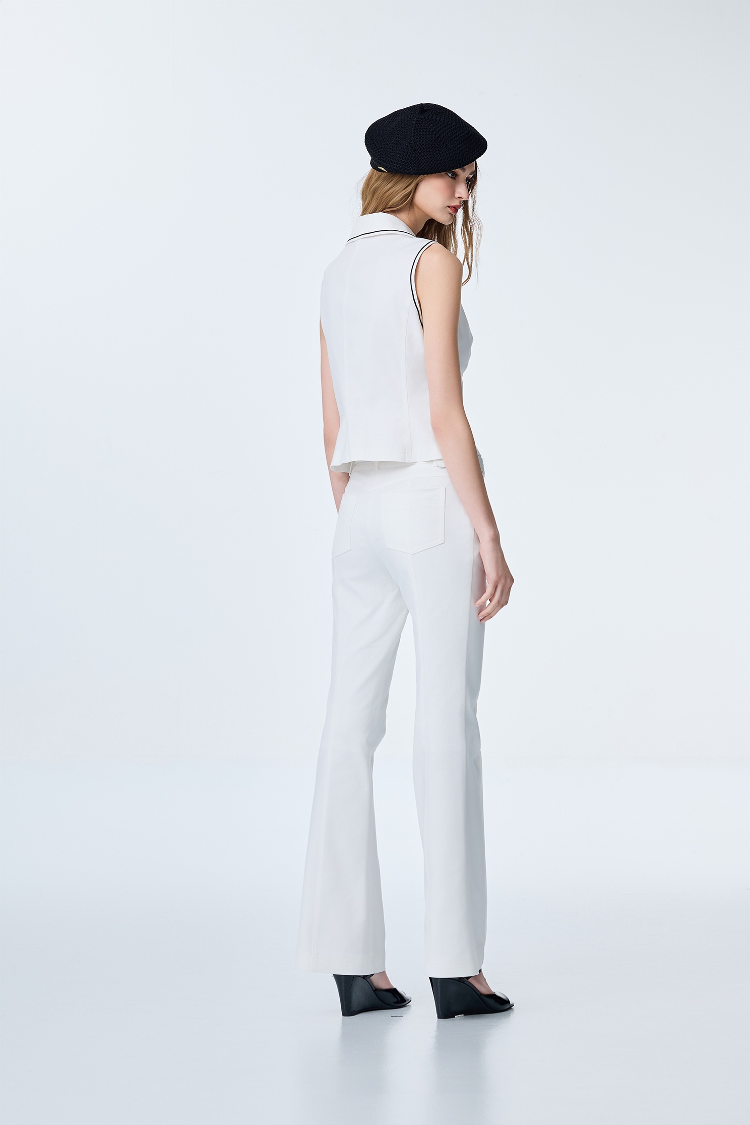 Overlap Belt Loop Boot Leg PantsOverlap Belt Loop Boot Leg Pants,Bell-bottoms,Season (SS) Look,White pants,pants
