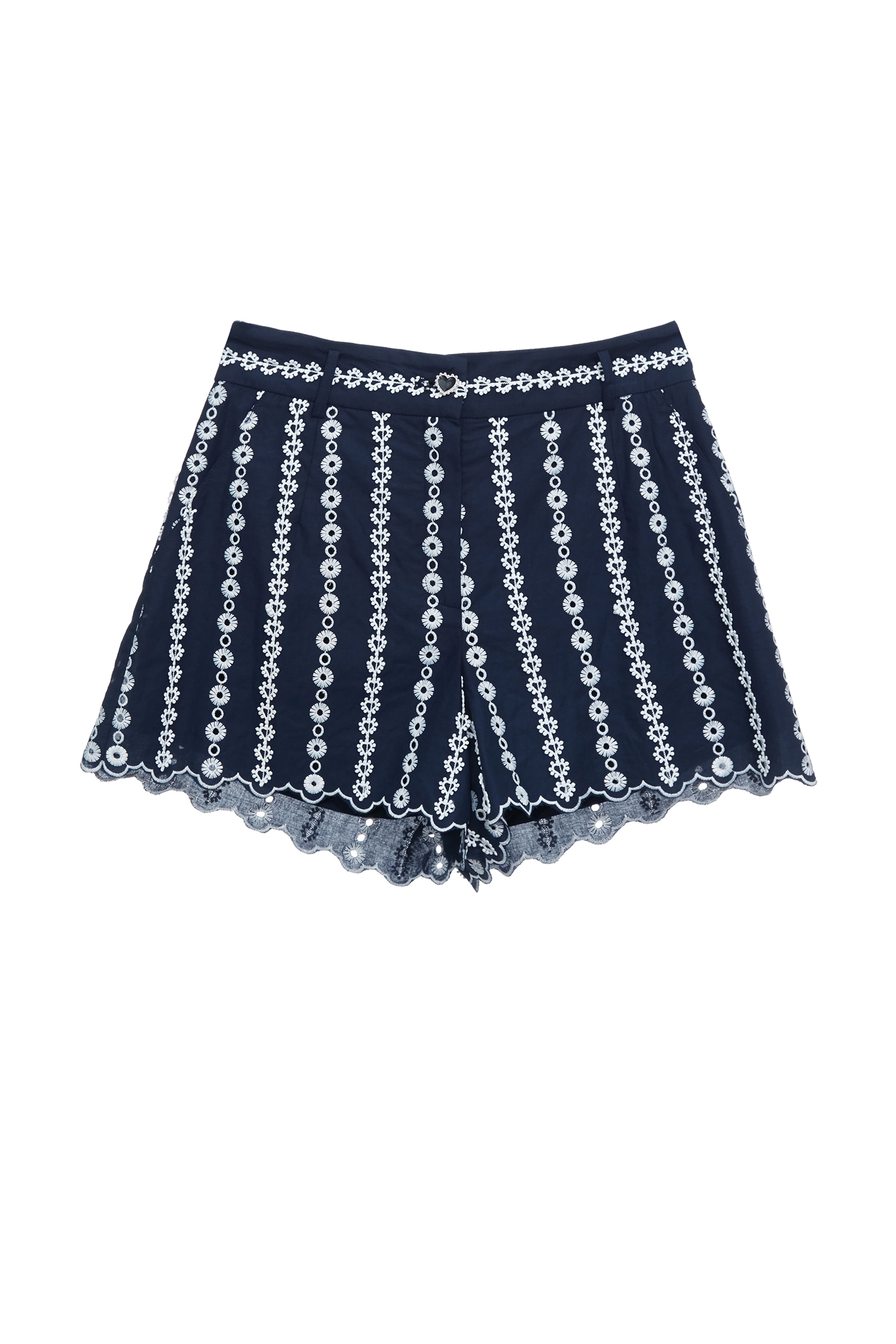 Navy Shorts With Contrast Lace DetailNavy Shorts With Contrast Lace Detail,Embroidered,Season (SS) Look,pearl,Shorts,Lace,pants