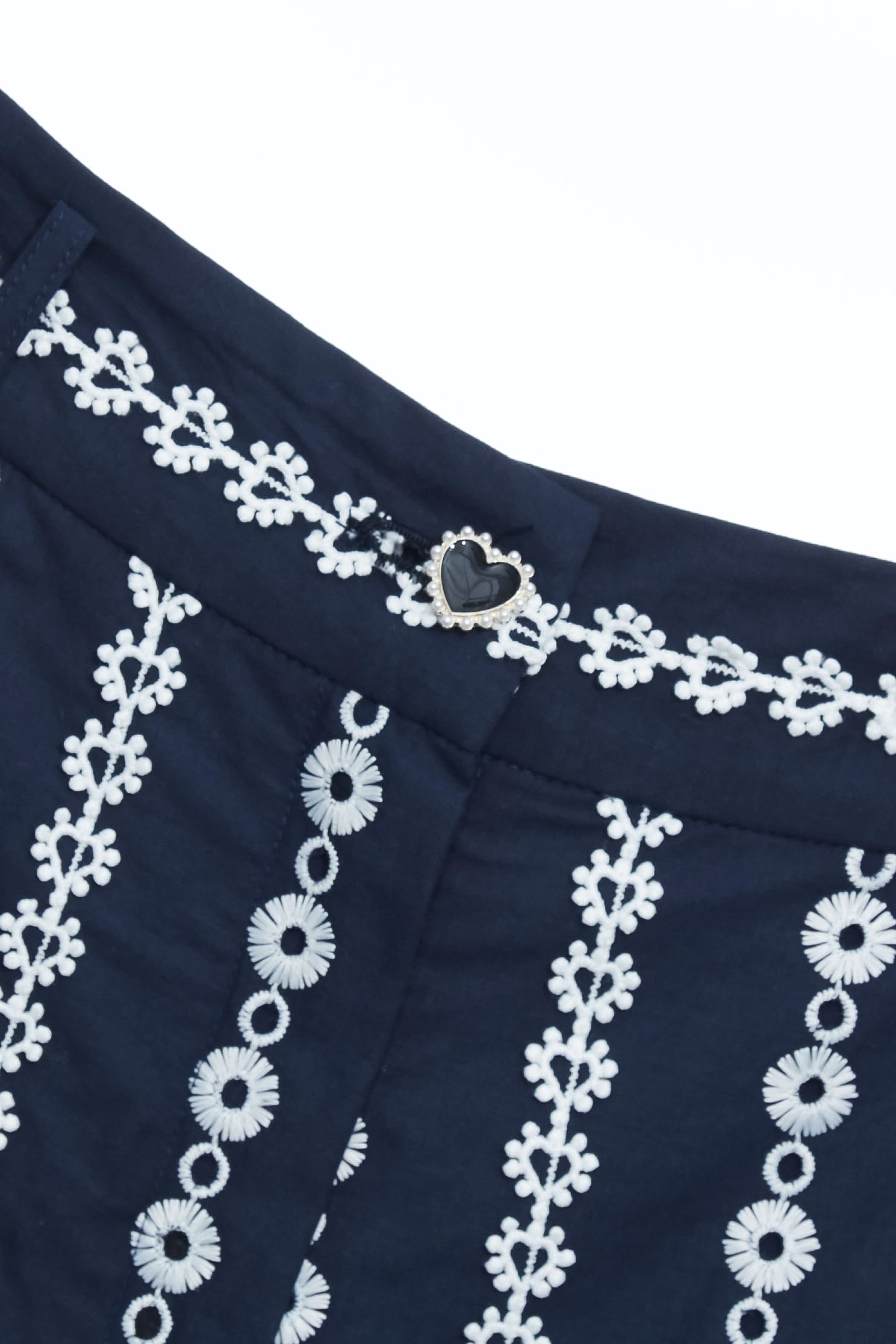 Navy Shorts With Contrast Lace DetailNavy Shorts With Contrast Lace Detail,Embroidered,Season (SS) Look,pearl,Shorts,Lace,pants
