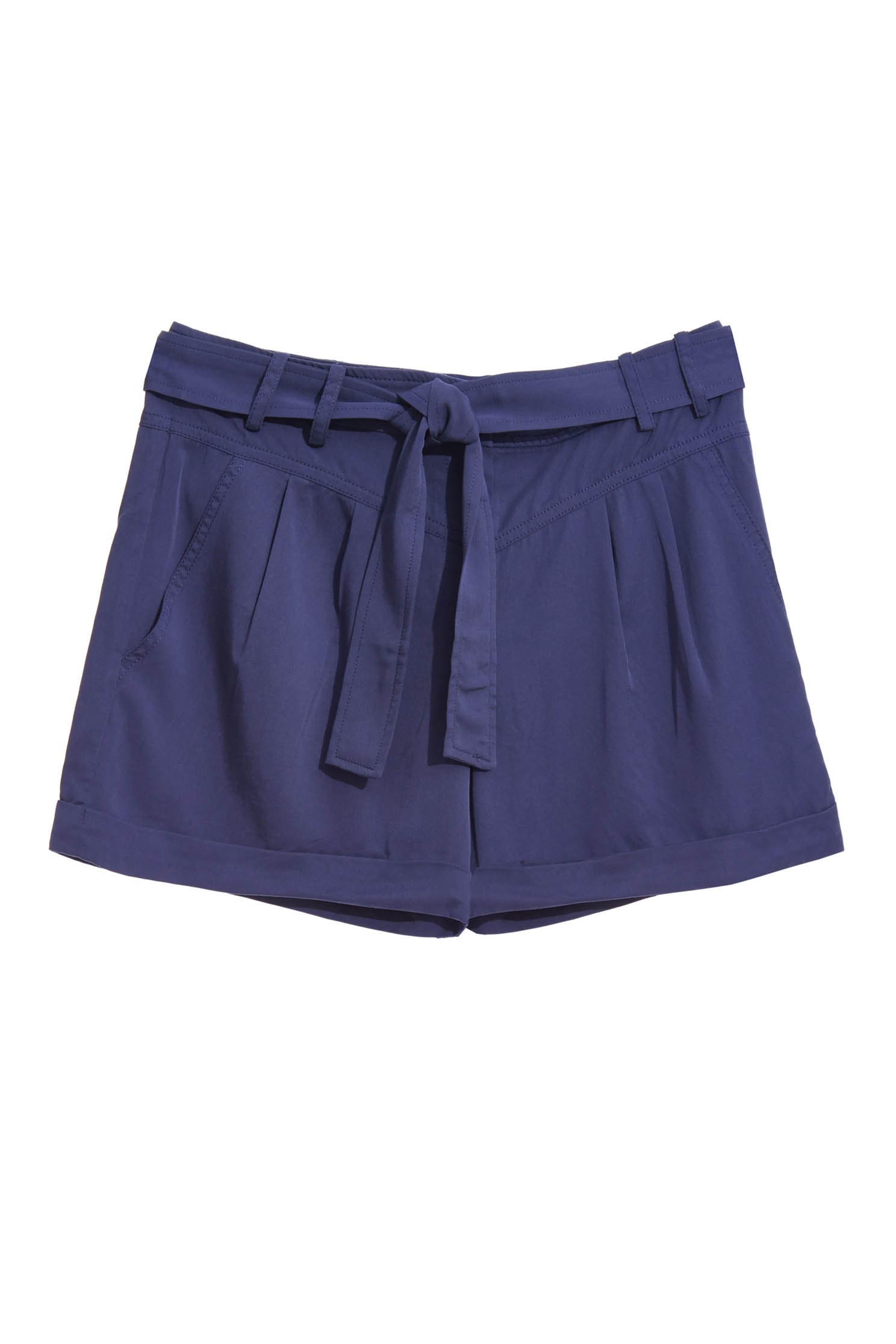 Belted Fold-Up Cuffs ShortsCotton strappy shorts,Season (SS) Look,iROO LIVE,Shorts