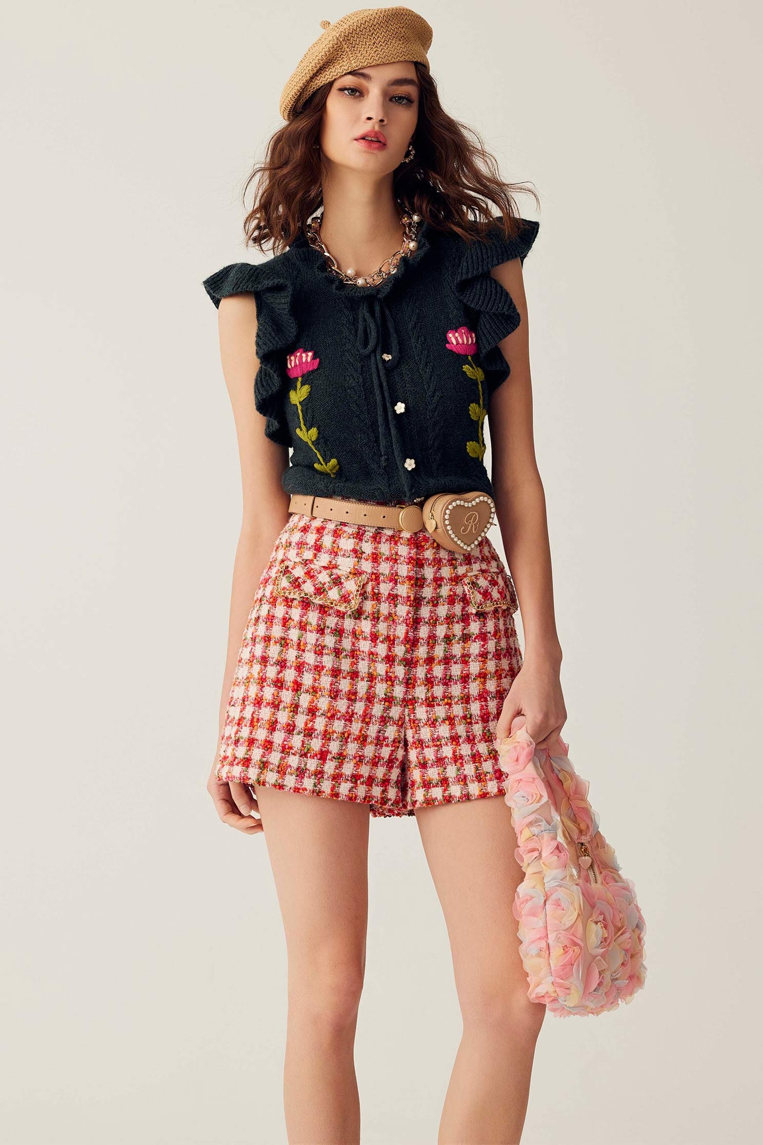 High Waist Tweed ShortsSkirt with granular tweed,Season (SS) Look,Mini skirts,Shorts,Valentine,upperclass