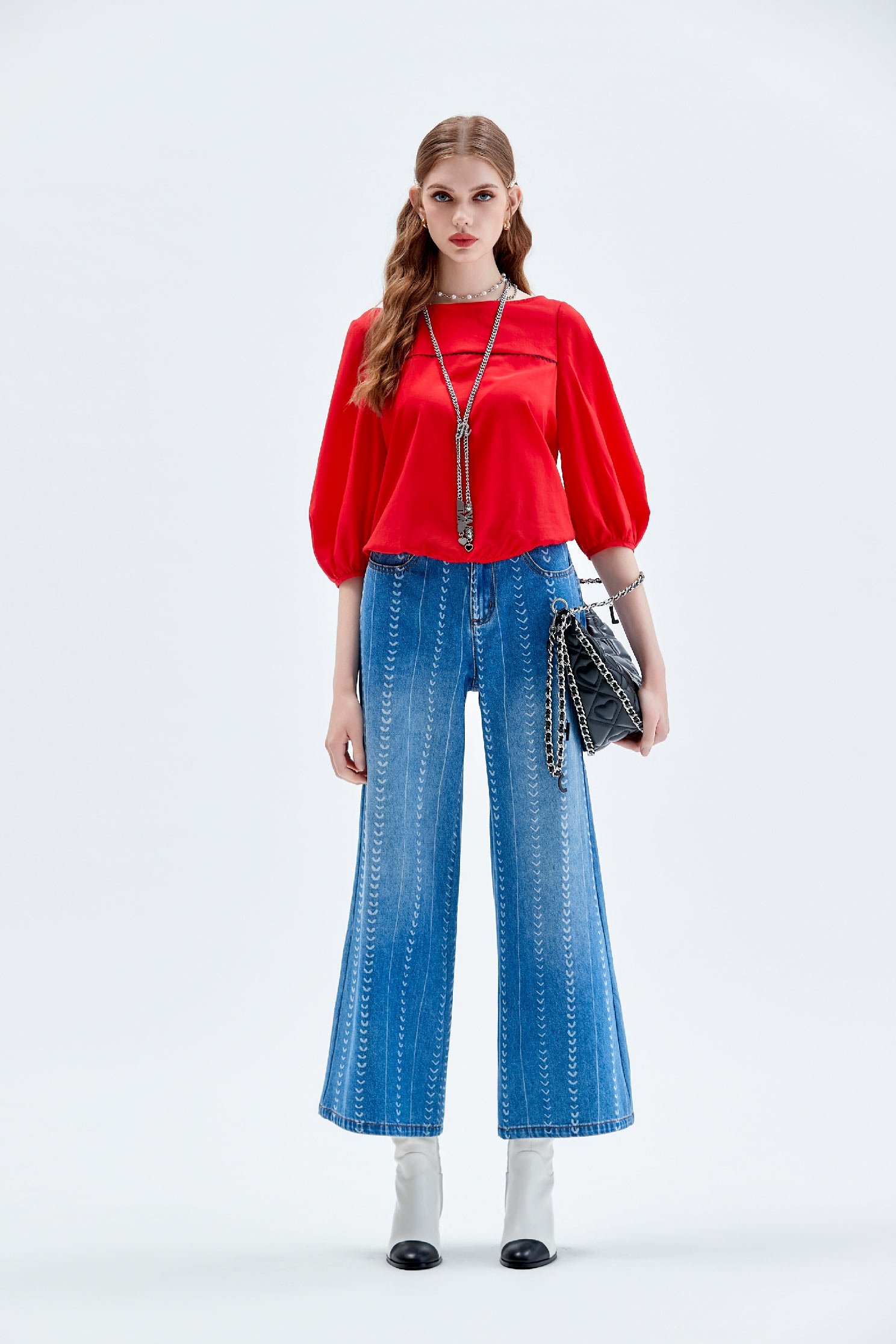 Heart Embroidery Wide Leg JeansHeart Embroidery Wide Leg Jeans,Denim,Jeans,Season (AW) Look,Pants