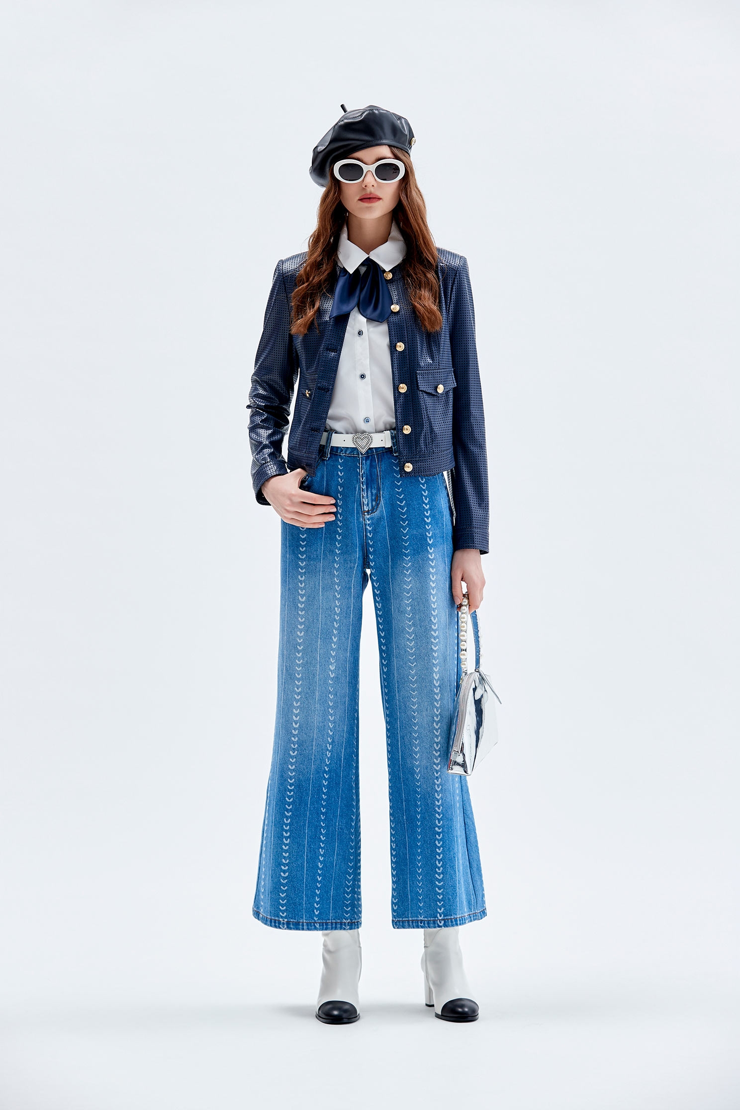 Heart Embroidery Wide Leg JeansHeart Embroidery Wide Leg Jeans,Denim,Jeans,Season (AW) Look,Pants