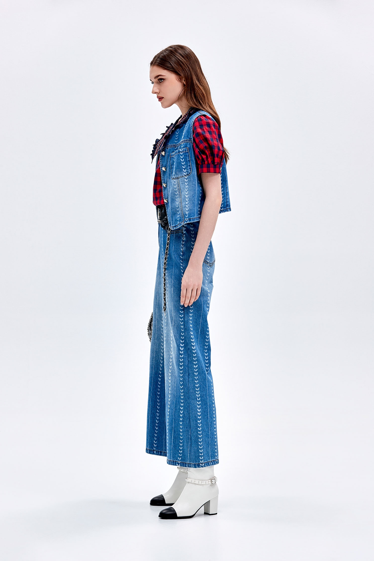 Heart Embroidery Wide Leg JeansHeart Embroidery Wide Leg Jeans,Denim,Jeans,Season (AW) Look,Pants