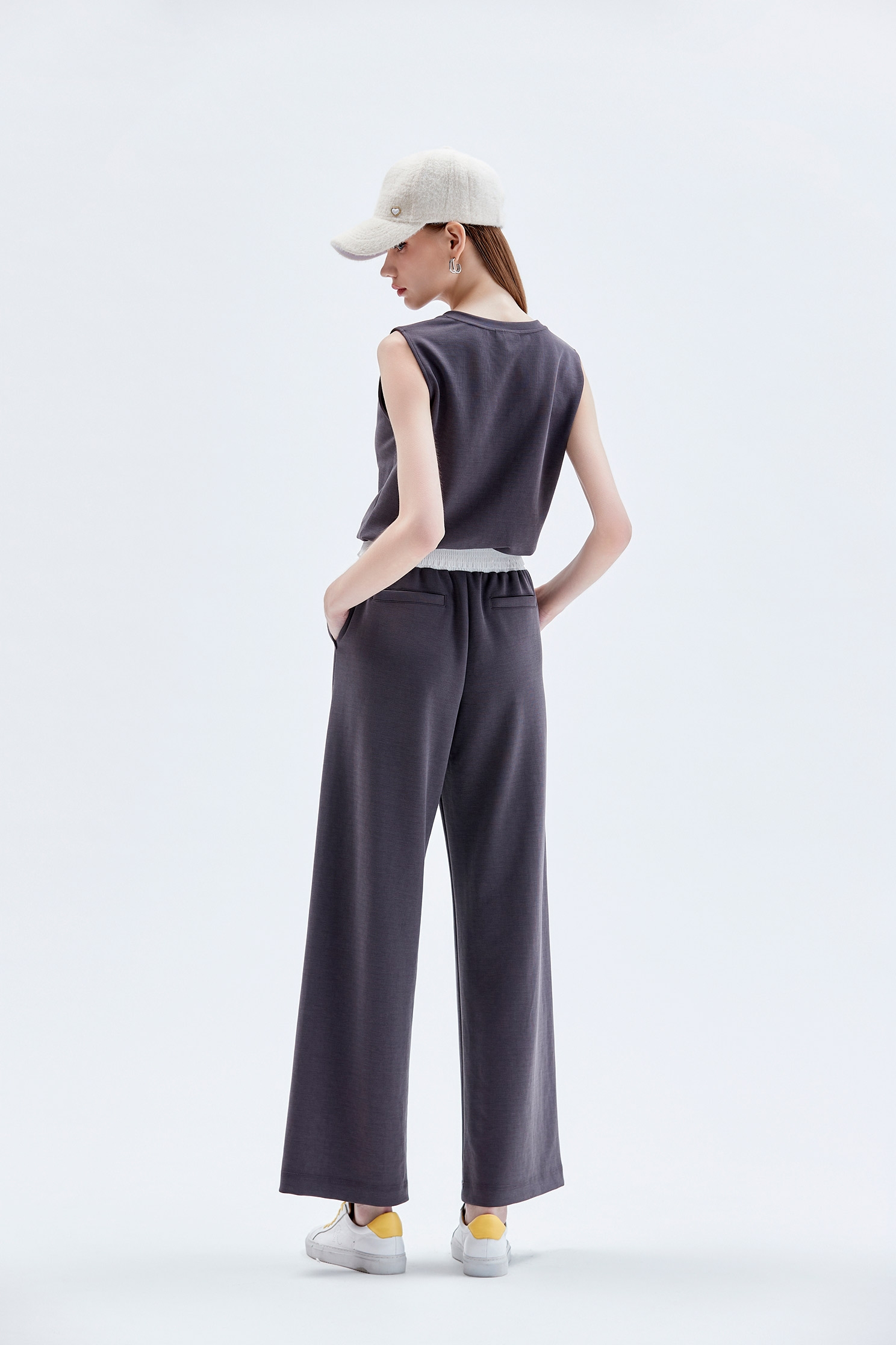 Contrast Elastic Waist Grey PantsContrast Elastic Waist Grey Pants,Culottes,Season (AW) Look,Culottes,Pants