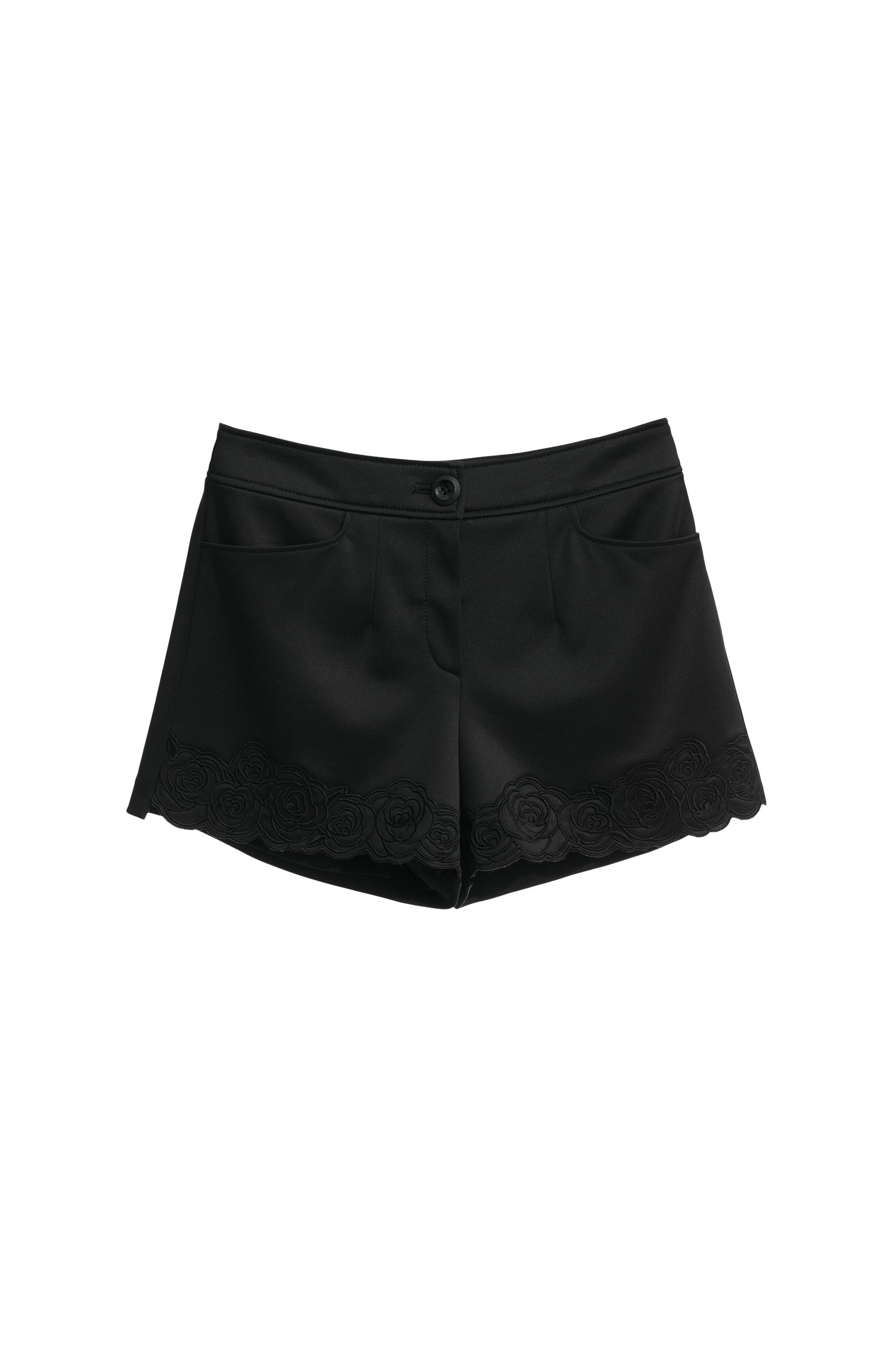 Floral Embroidery Black ShortsFloral Embroidery Black Shorts,Shorts,Season (AW) Look,Embroidered