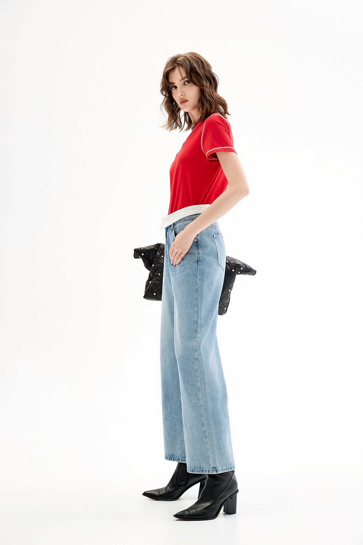 Wide Leg Contrast Waistband JeansWide Leg Contrast Waistband Jeans,Embroidered,Denim,Jeans,Denim pants,Season (AW) Look,Pants