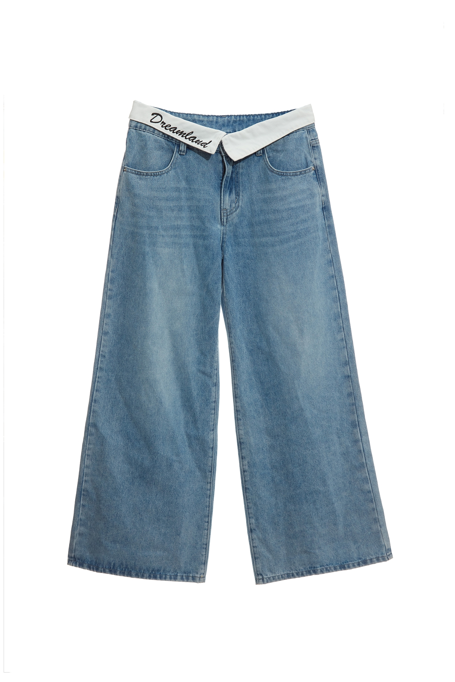 Wide Leg Contrast Waistband JeansWide Leg Contrast Waistband Jeans,Embroidered,Denim,Jeans,Denim pants,Season (AW) Look,Pants