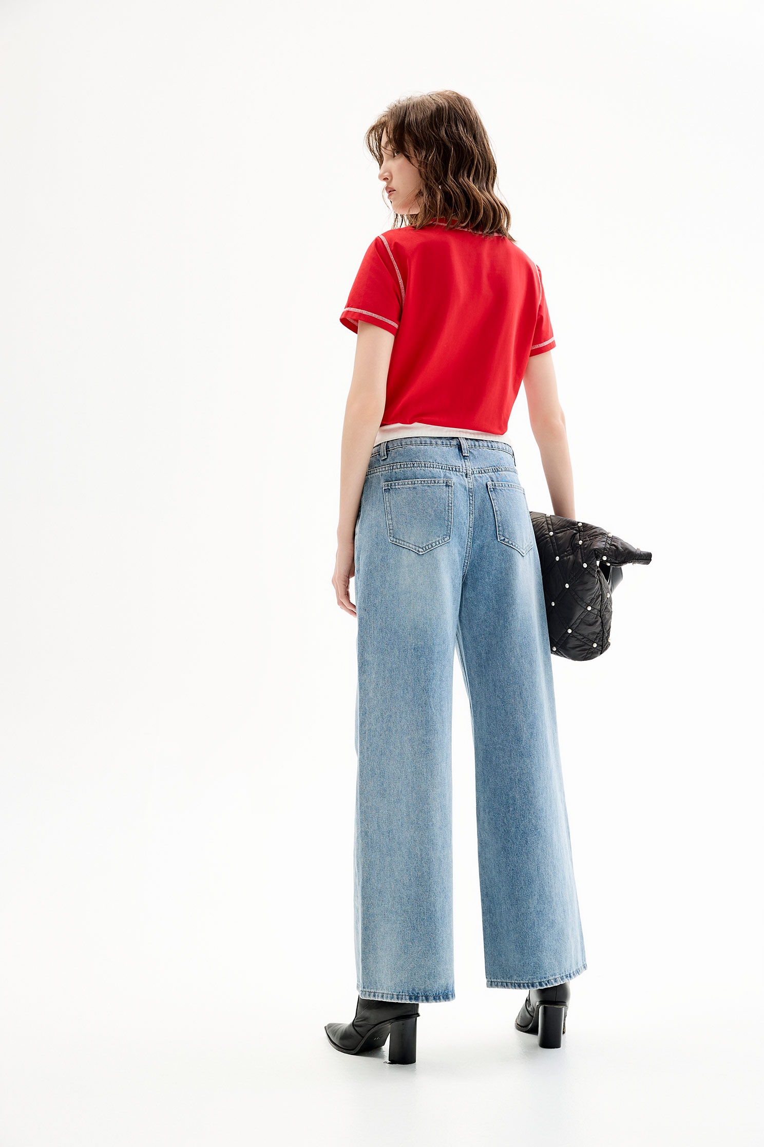 Wide Leg Contrast Waistband JeansWide Leg Contrast Waistband Jeans,Embroidered,Denim,Jeans,Denim pants,Season (AW) Look,Pants