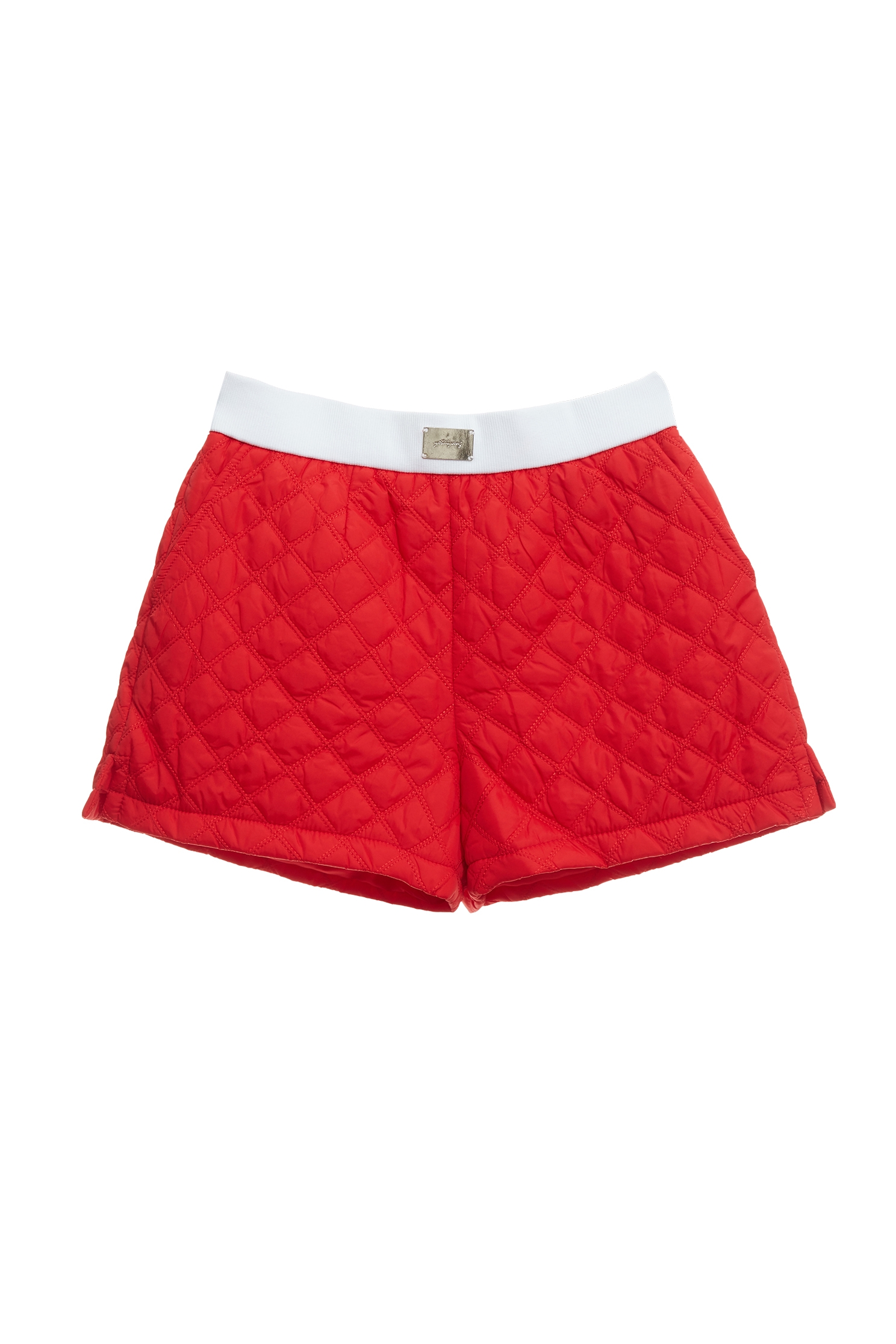 Red Quilted Shorts With Contrast WaistbandRed Quilted Shorts With Contrast Waistband,Shorts,Season (AW) Look