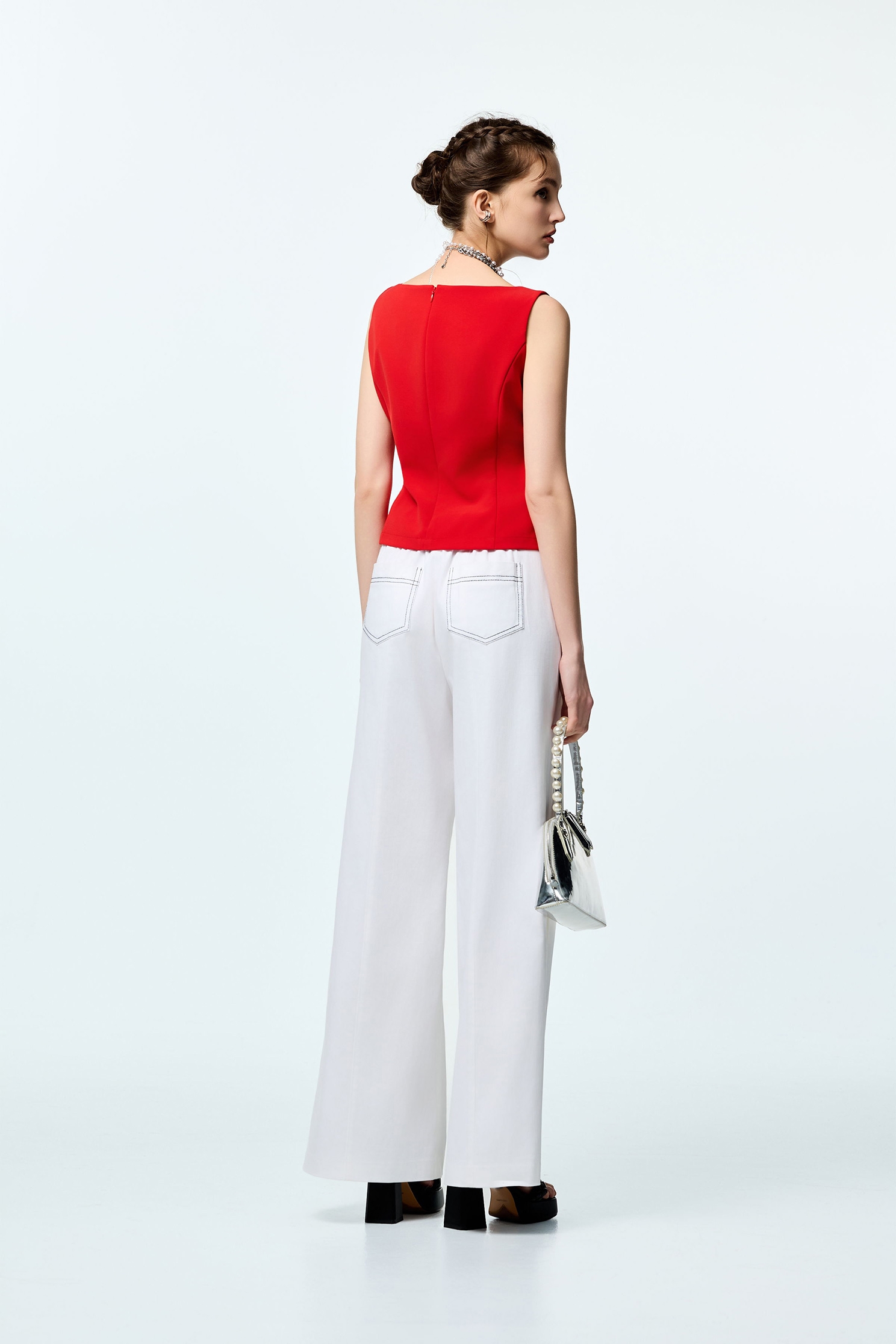 Pleated Detail Wide Leg PantsPleated Detail Wide Leg Pants,Culottes,Season (SS) Look,White pants,pants,Urban Fashion