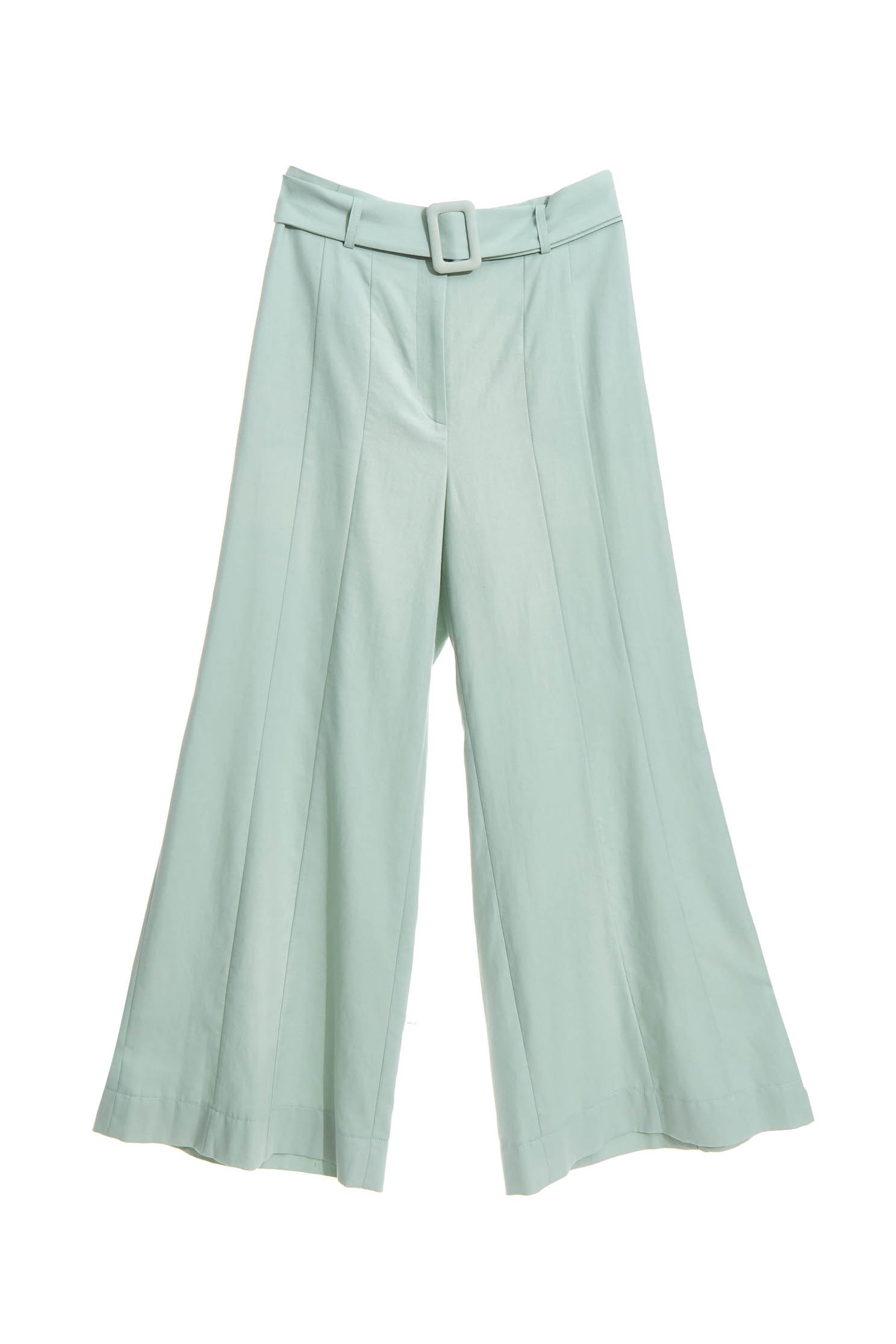 High-Waist Light Green Flare PantsDarted wide-leg trousers with belt,Culottes,goodlucknewyear,Season (SS) Look,healing colors,iROO LIVE,Belts,Culottes,Pants