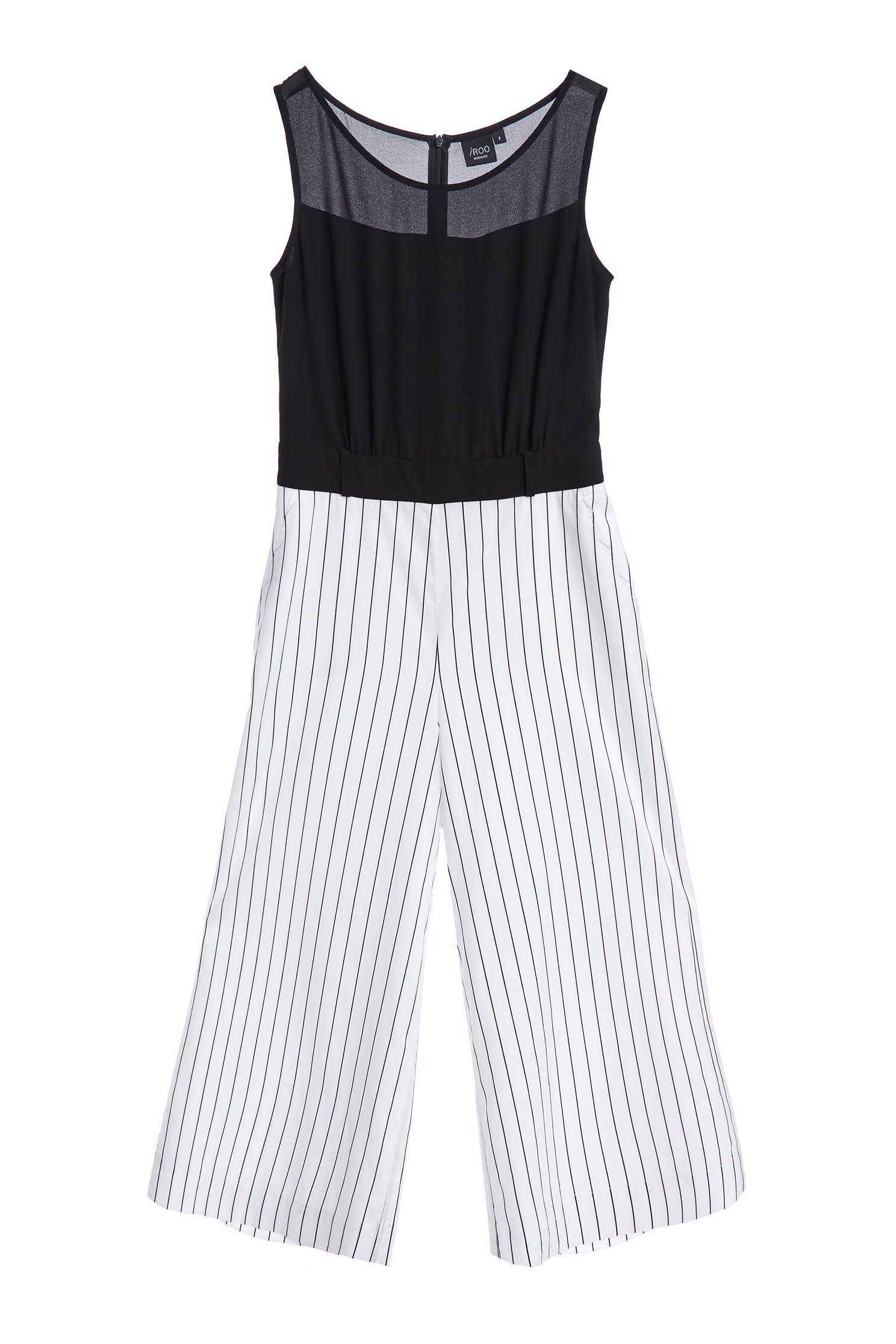 Sleeveless Black With Pinstripe JumpsuitLayered looks wide-leg jumpsuit,Season (SS) Look,Stripe,mothergift,Jumpsuits,Chiffon