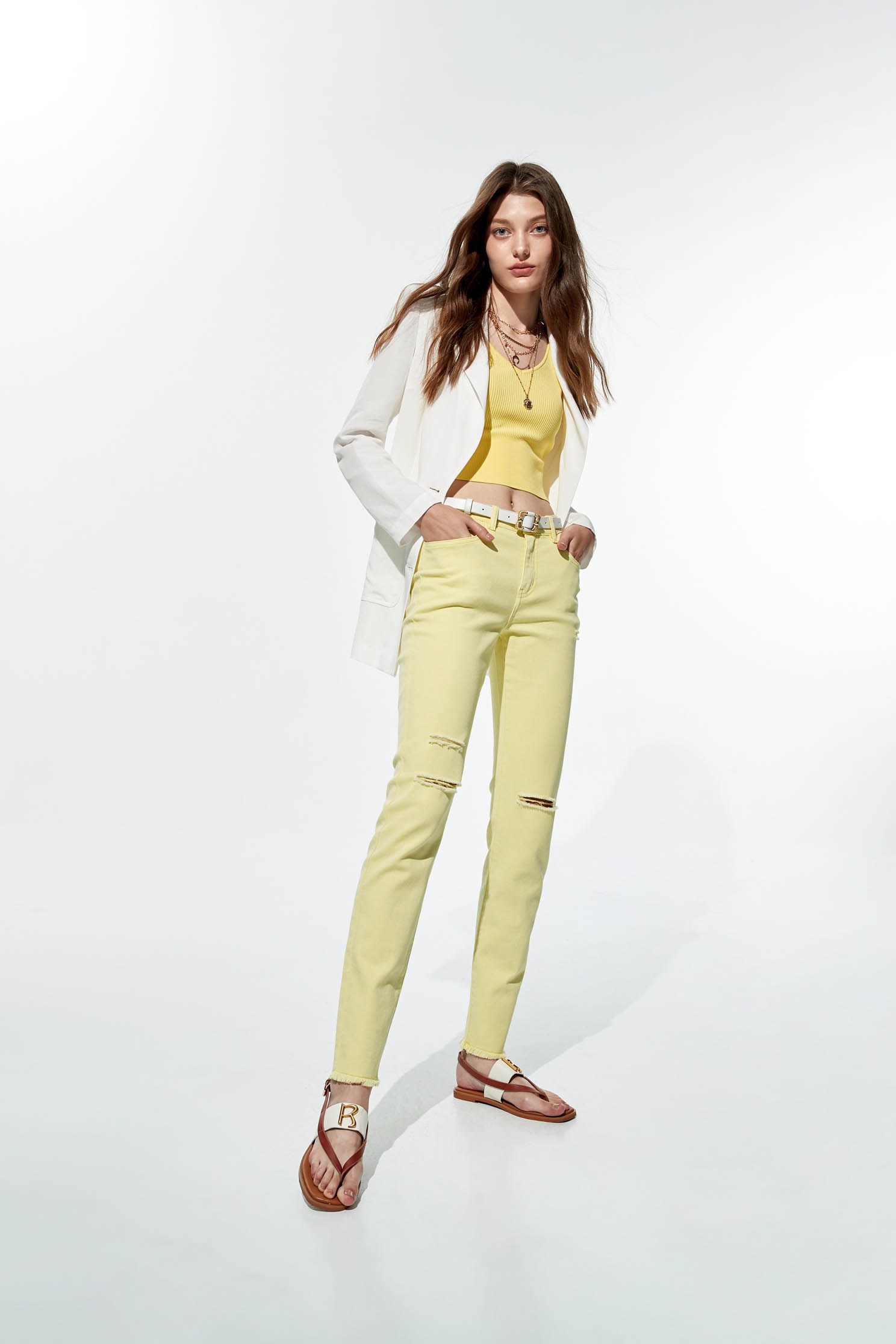 Slim-Fit Yellow Distress JeansYellow ripped skinny jeans,Season (SS) Look,Denim,Jeans,Denim pants,Pants