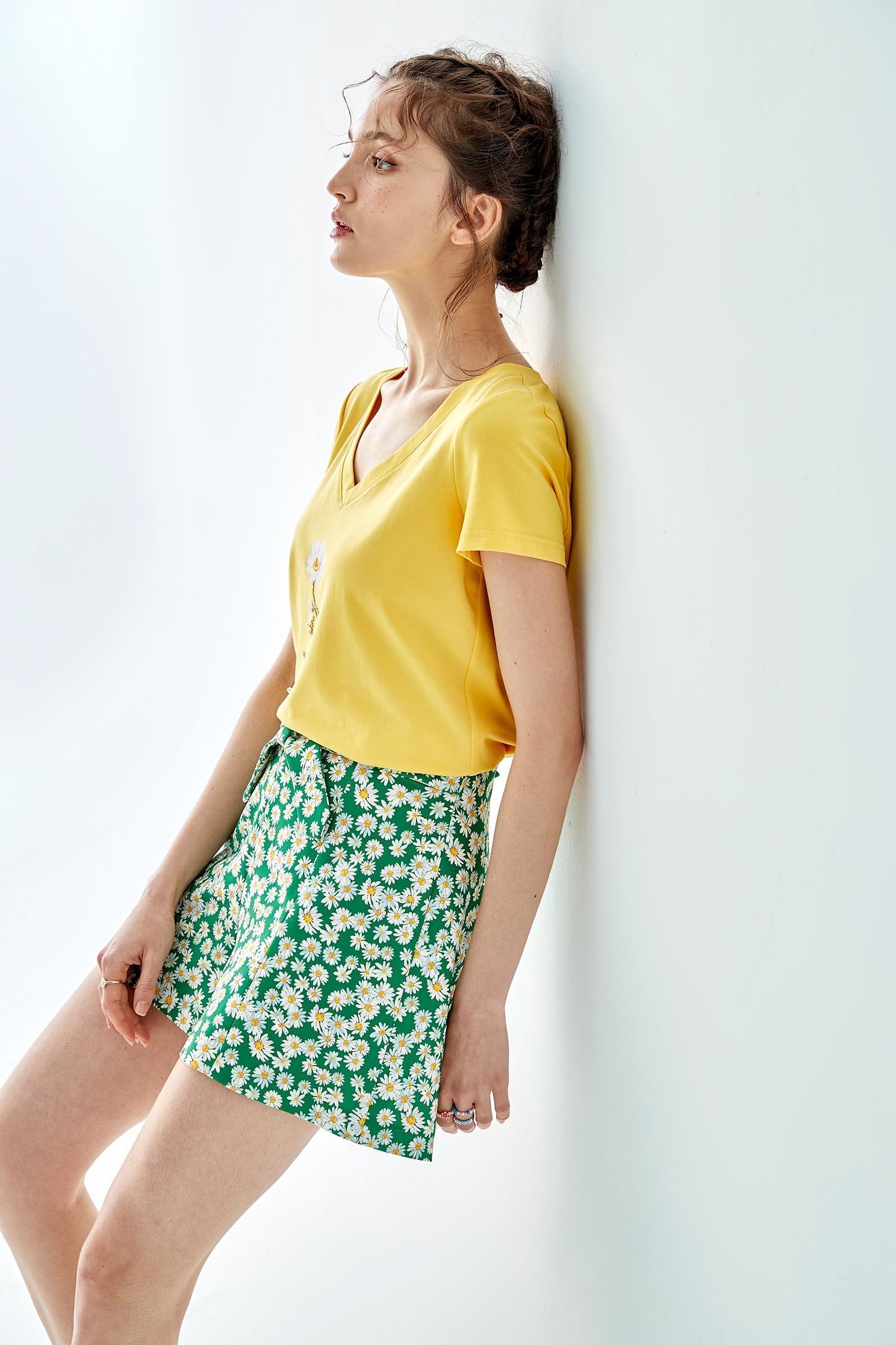 Sunflower Print Casual ShortsPastoral style printed skort,bestselling,travelwear,Season (SS) Look,mothergift,Shorts,comfotism,blossoms,Skorts