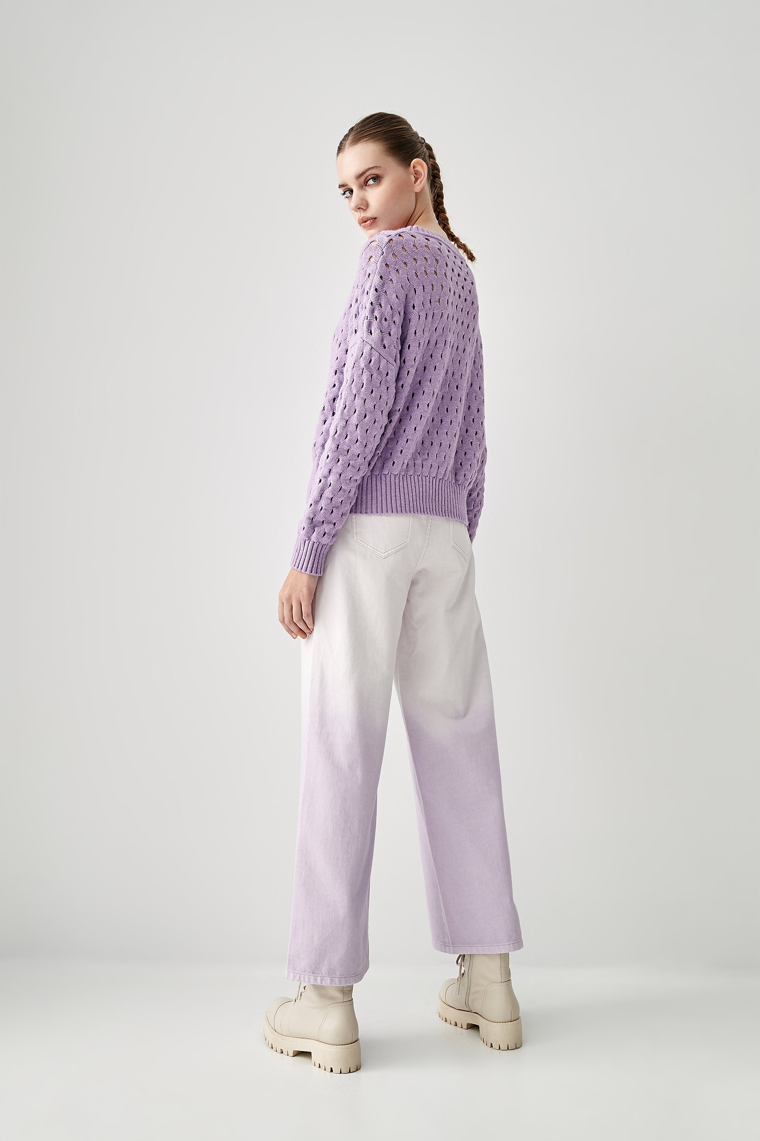 Two Tone Wide-Leg JeansGradient purple denim wide pants,Culottes,Season (SS) Look,Denim,Cotton,Wide-leg jeans,upperclass