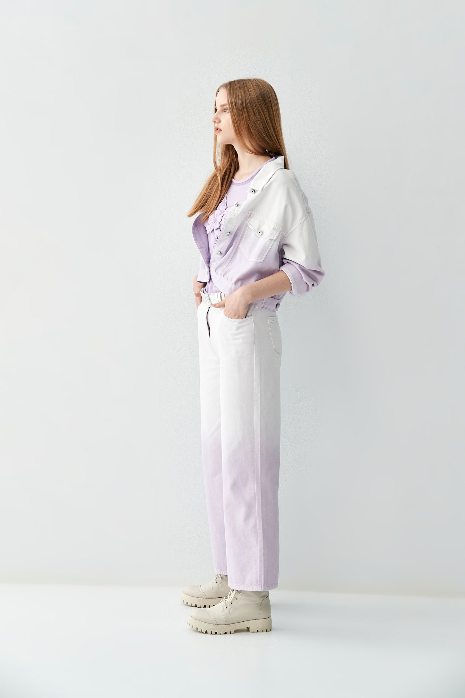 Two Tone Wide-Leg JeansGradient purple denim wide pants,Culottes,Season (SS) Look,Denim,Cotton,Wide-leg jeans,upperclass