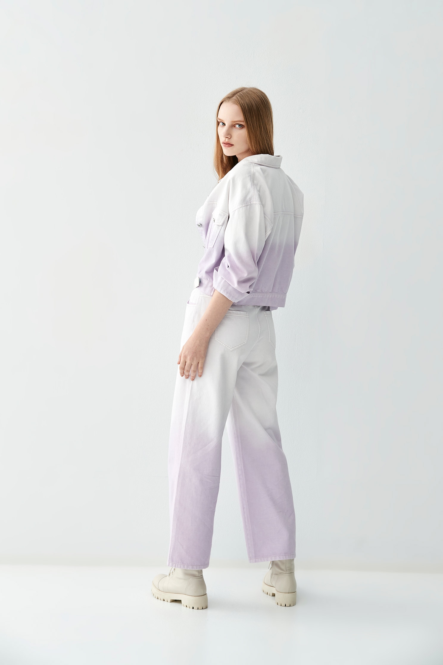 Two Tone Wide-Leg JeansGradient purple denim wide pants,Culottes,Season (SS) Look,Denim,Cotton,Wide-leg jeans,upperclass