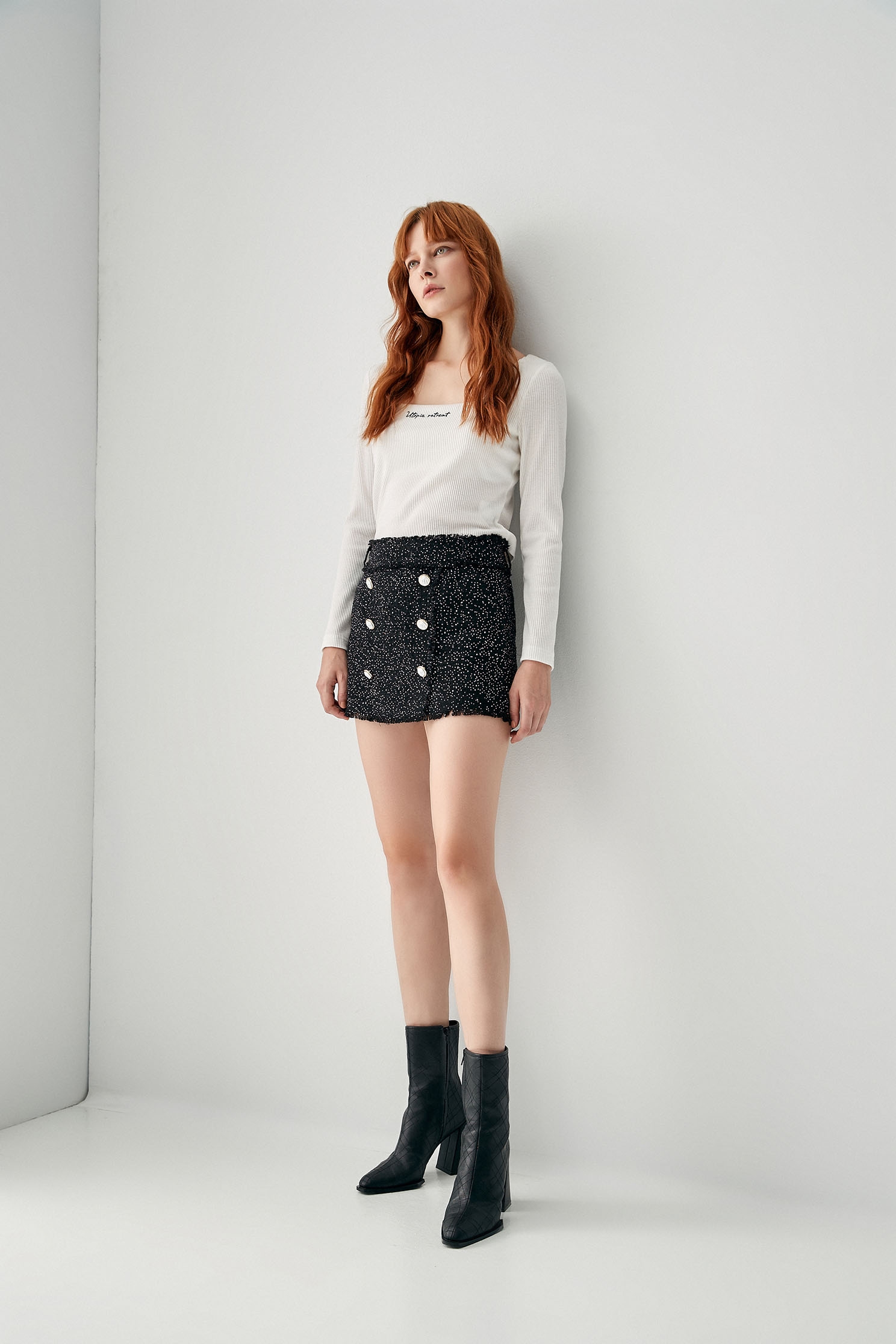 Tweed Skorts With Front Button DetailThree-dimensional tweed shorts,Season (SS) Look,Shorts,Skorts