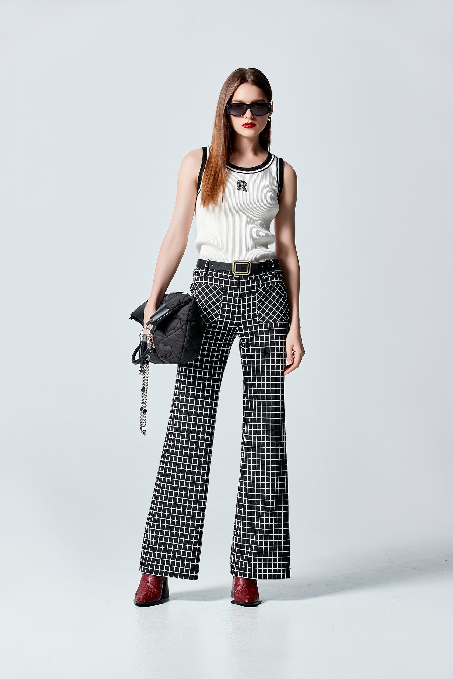 Plaid Straight Cut PantsPlaid Straight Cut Pants,Bell-bottoms,Culottes,Plaid,Season (AW) Look,Bell-bottoms,Knitted