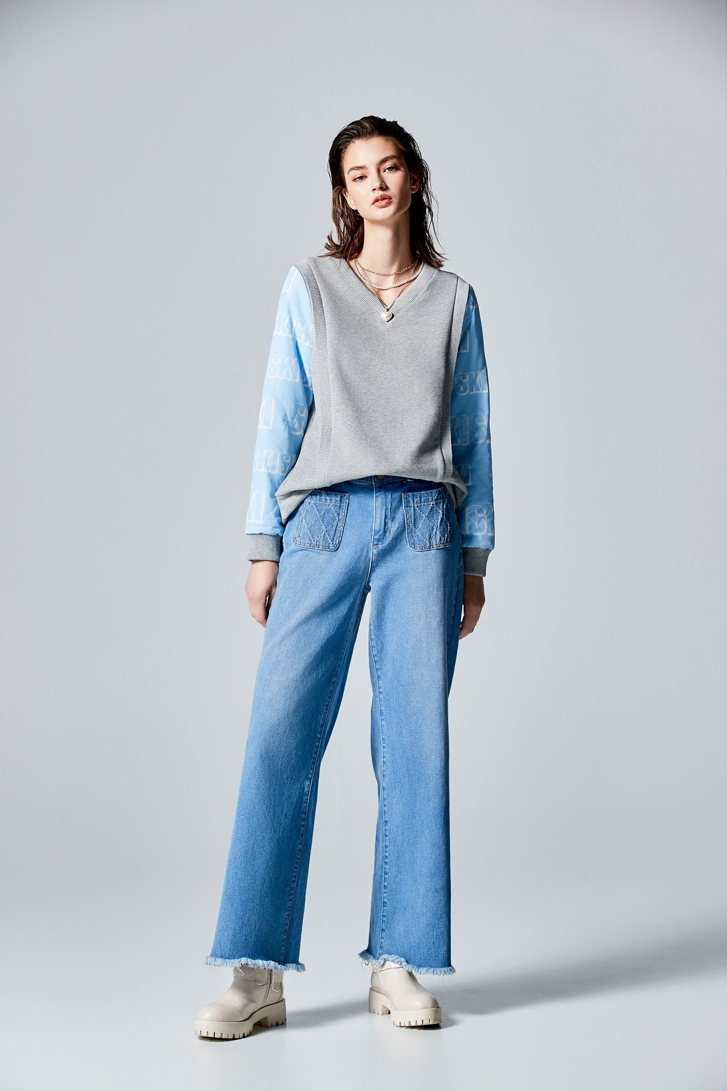 Wide Leg Jeans With Fray Trim DetailWide Leg Jeans With Fray Trim Detail,Denim,Denim pants,Season (AW) Look,Wide-leg jeans,Pants