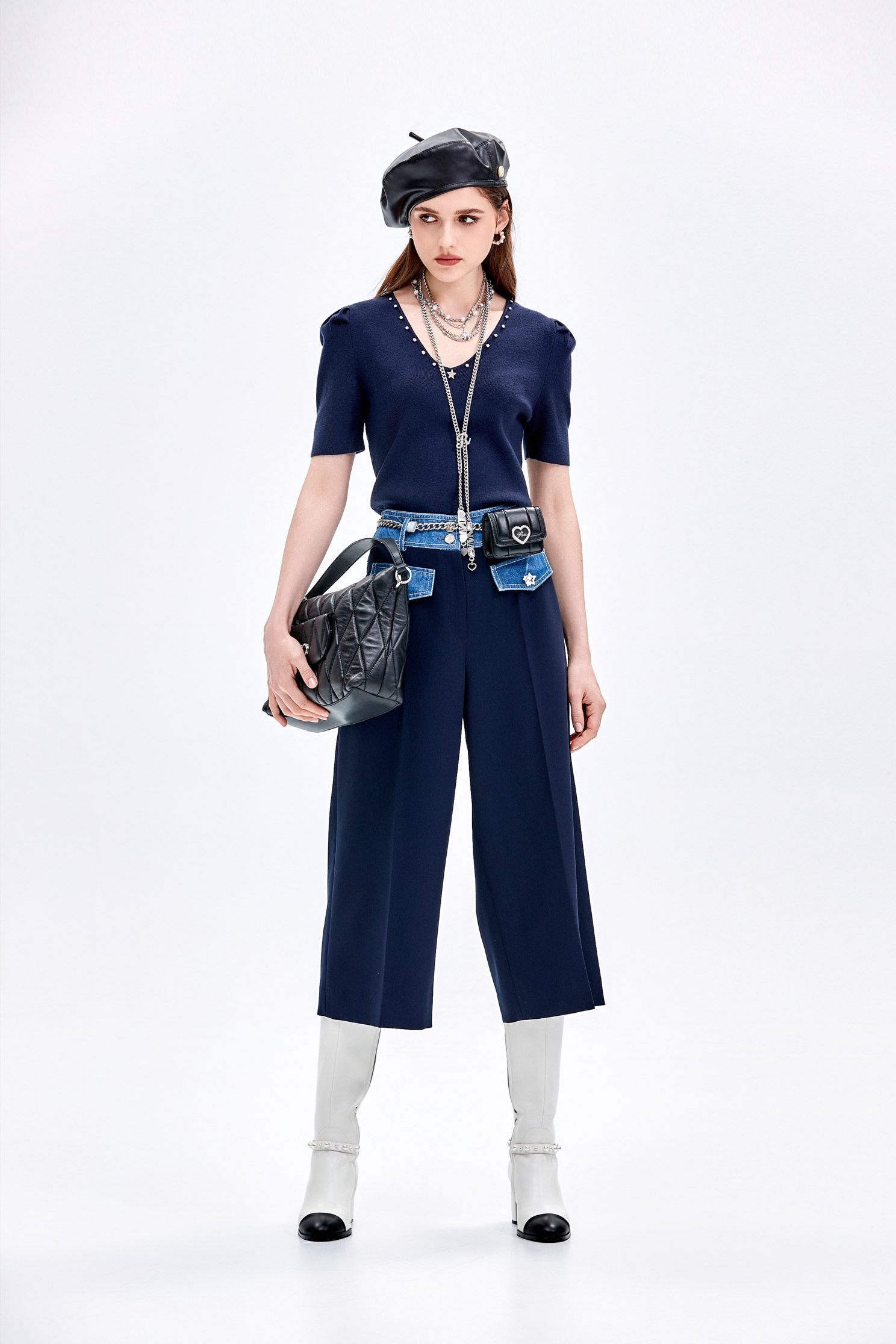 Contrast Denim Wide Leg Navy PantsContrast Denim Wide Leg Navy Pants,Culottes,Denim,Season (AW) Look,Wide-leg jeans