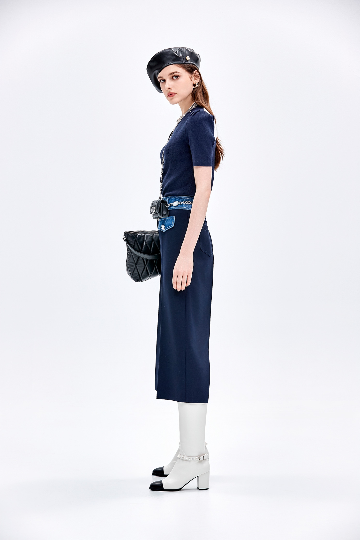 Contrast Denim Wide Leg Navy PantsContrast Denim Wide Leg Navy Pants,Culottes,Denim,Season (AW) Look,Wide-leg jeans