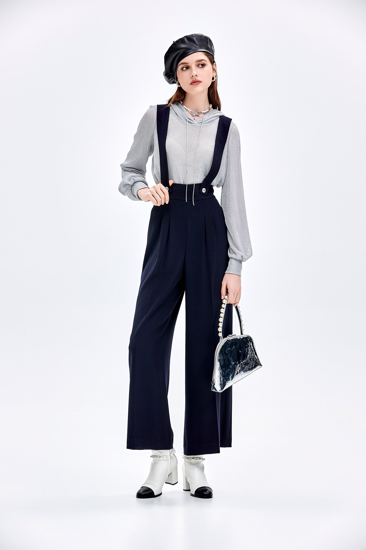 Navy Wide Leg Pants With Detachable StrapsNavy Wide Leg Pants With Detachable Straps,Culottes,Season (AW) Look,Culottes,Pants