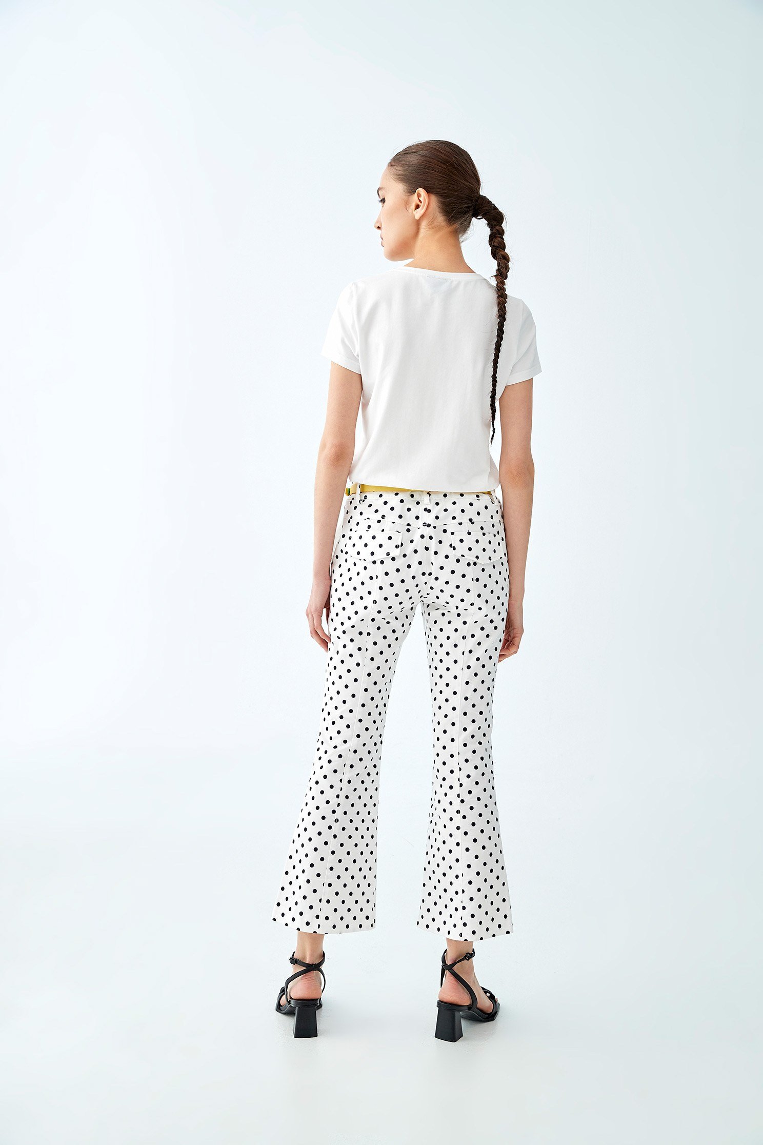 Polka Dot Front Slit PantsCropped pants with polka dot print,Bell-bottoms,summer-special,Season (SS) Look,Bell-bottoms,Tailored pants