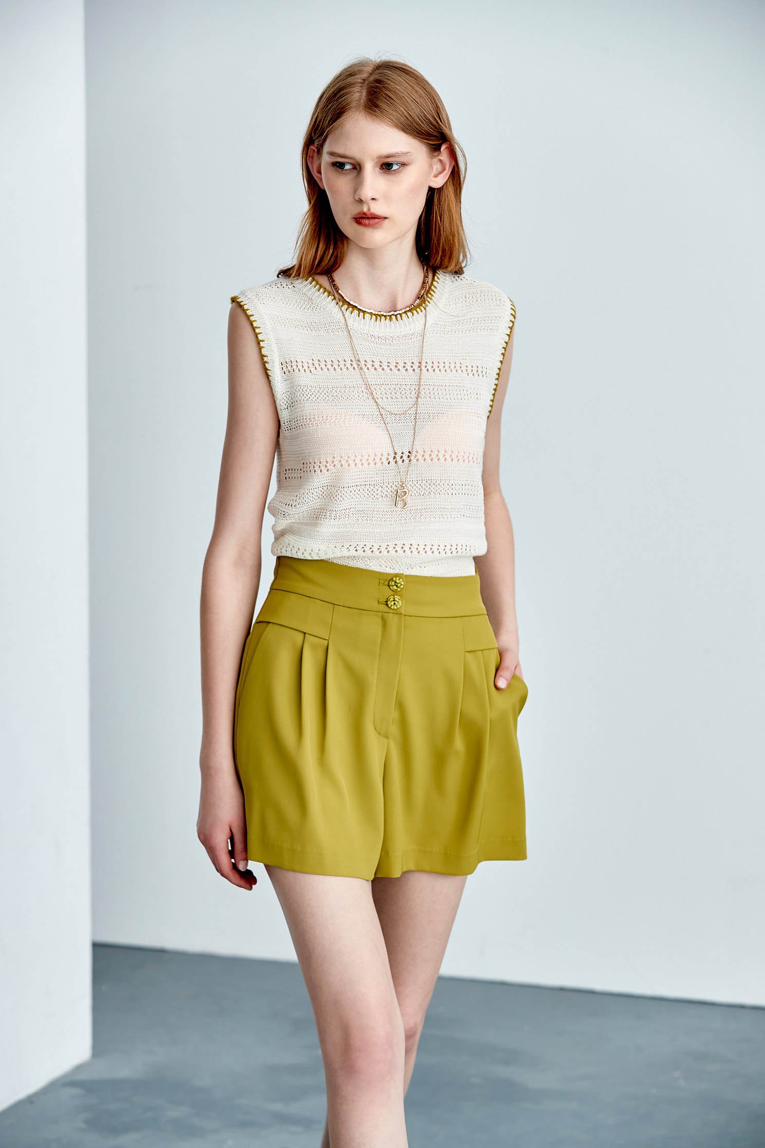 Basic Casual Green ShortsShorts with pattern buttons,Season (SS) Look,Shorts,comfotism