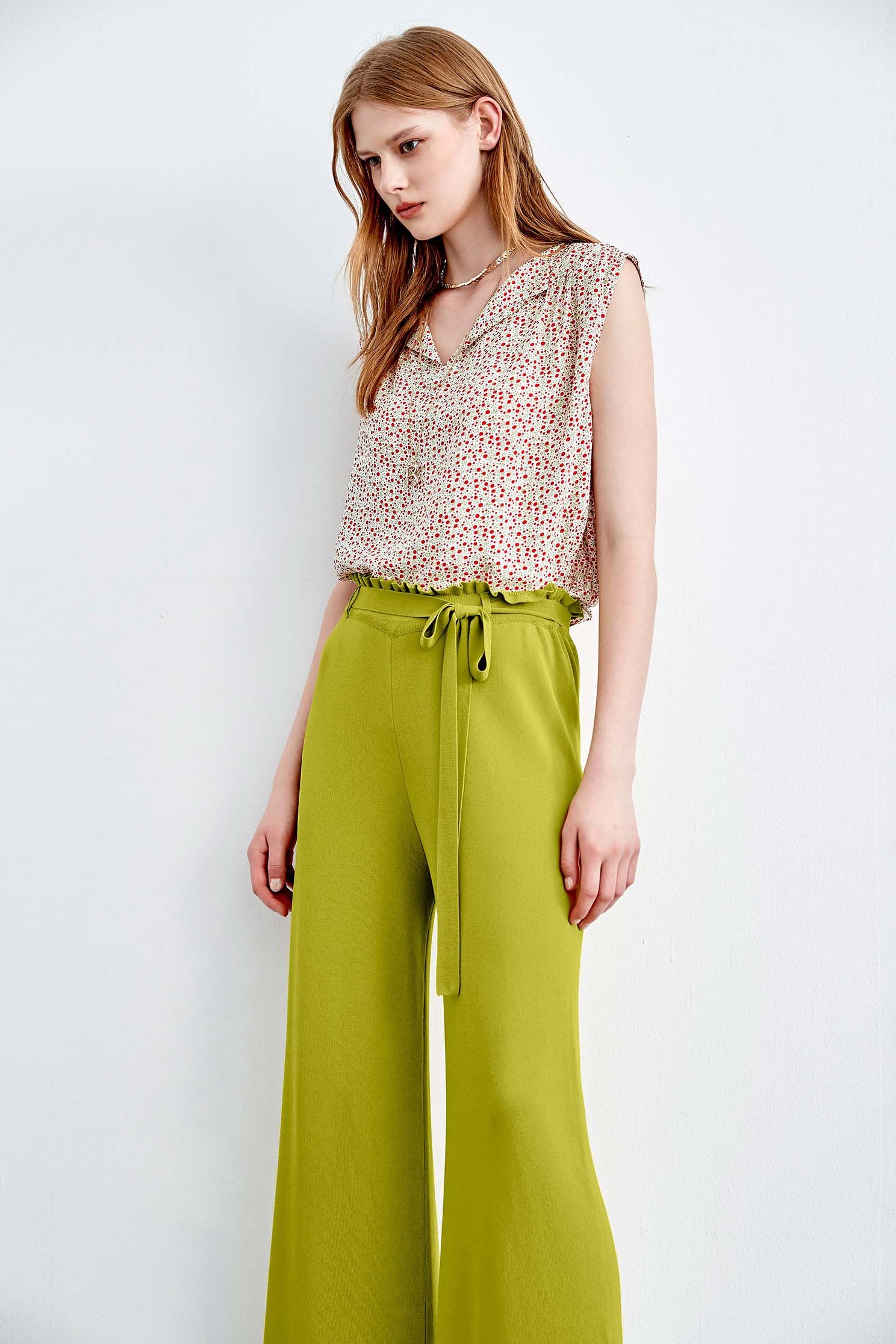 Basic Casual Knit PantsKnit pants with ruffle design,Culottes,Season (SS) Look,coolsummer,Culottes,Knitted,Pants