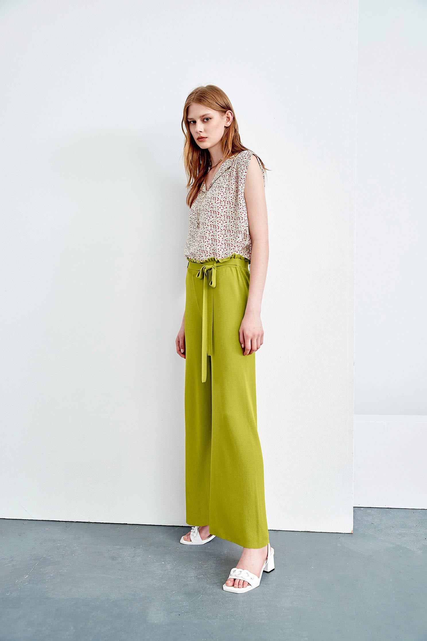 Basic Casual Knit PantsKnit pants with ruffle design,Culottes,Season (SS) Look,coolsummer,Culottes,Knitted,Pants