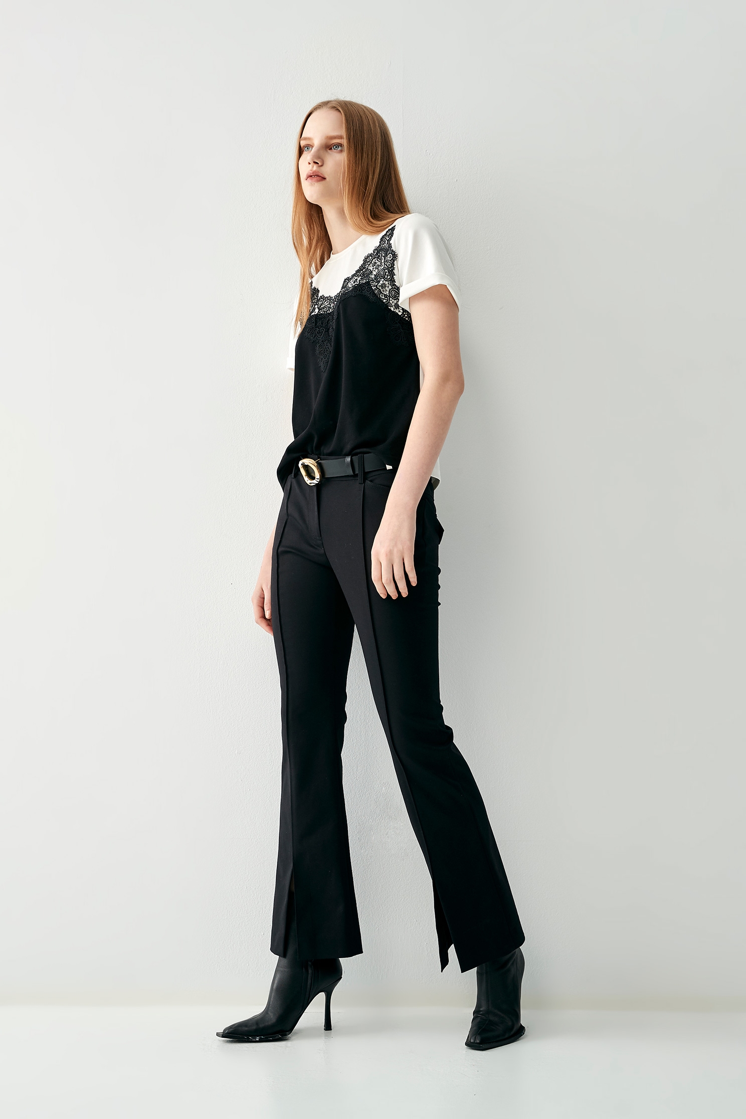 Basic Boot Leg Black PantsSimple vintage flared trousers,Culottes,Season (SS) Look,Culottes,Pants