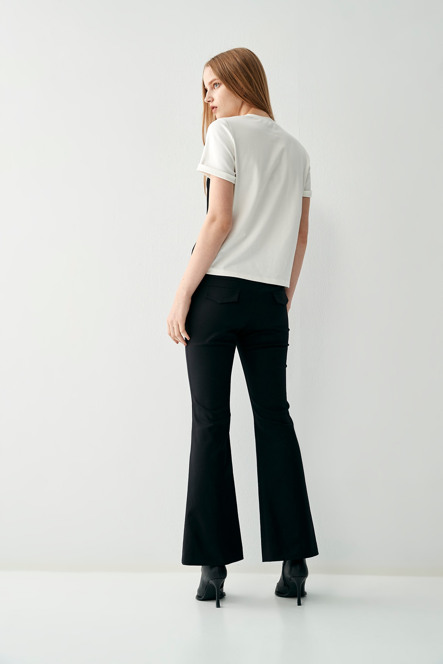 Basic Boot Leg Black PantsSimple vintage flared trousers,Culottes,Season (SS) Look,Culottes,Pants