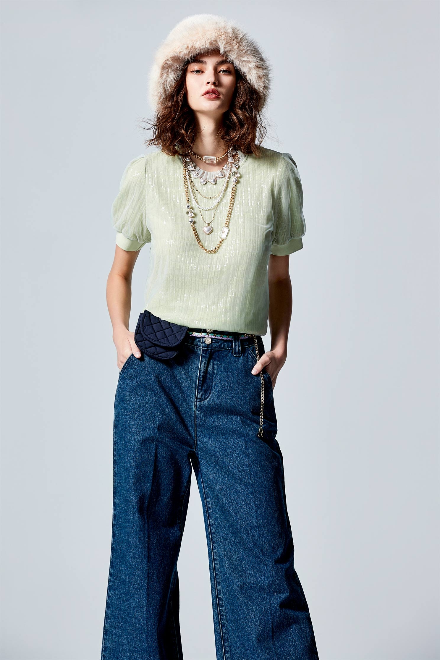 Navy Boot Leg PantsNavy Boot Leg Pants,Culottes,Season (SS) Look,Plaid,Denim,Wide-leg jeans