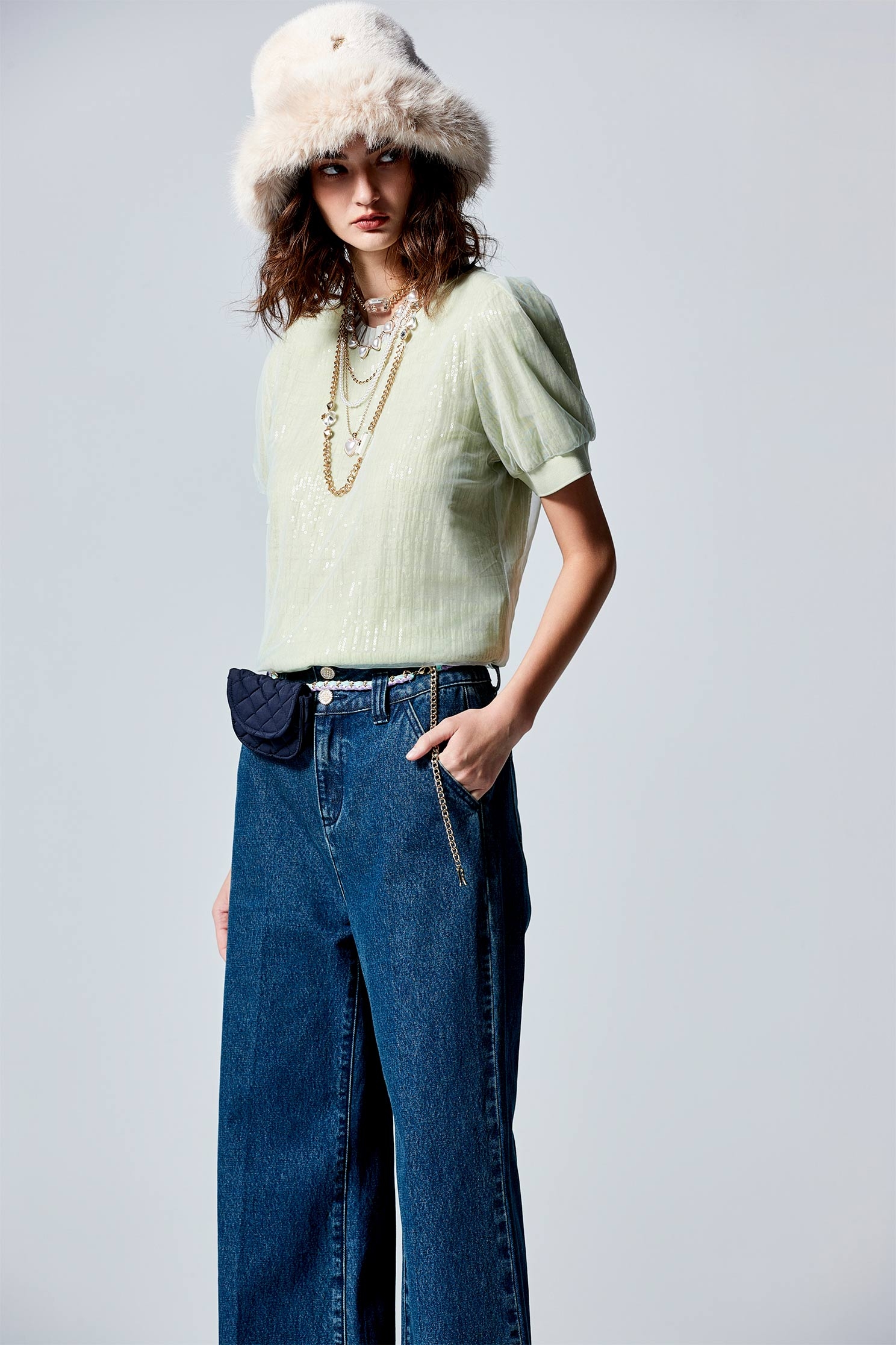 Navy Boot Leg PantsNavy Boot Leg Pants,Culottes,Season (SS) Look,Plaid,Denim,Wide-leg jeans