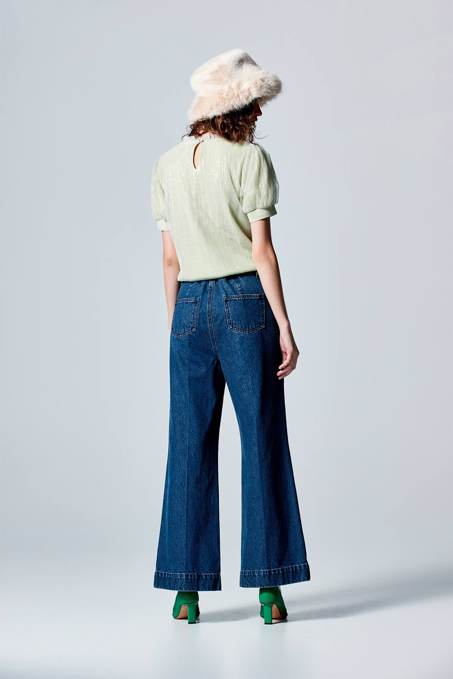 Navy Boot Leg PantsNavy Boot Leg Pants,Culottes,Season (SS) Look,Plaid,Denim,Wide-leg jeans