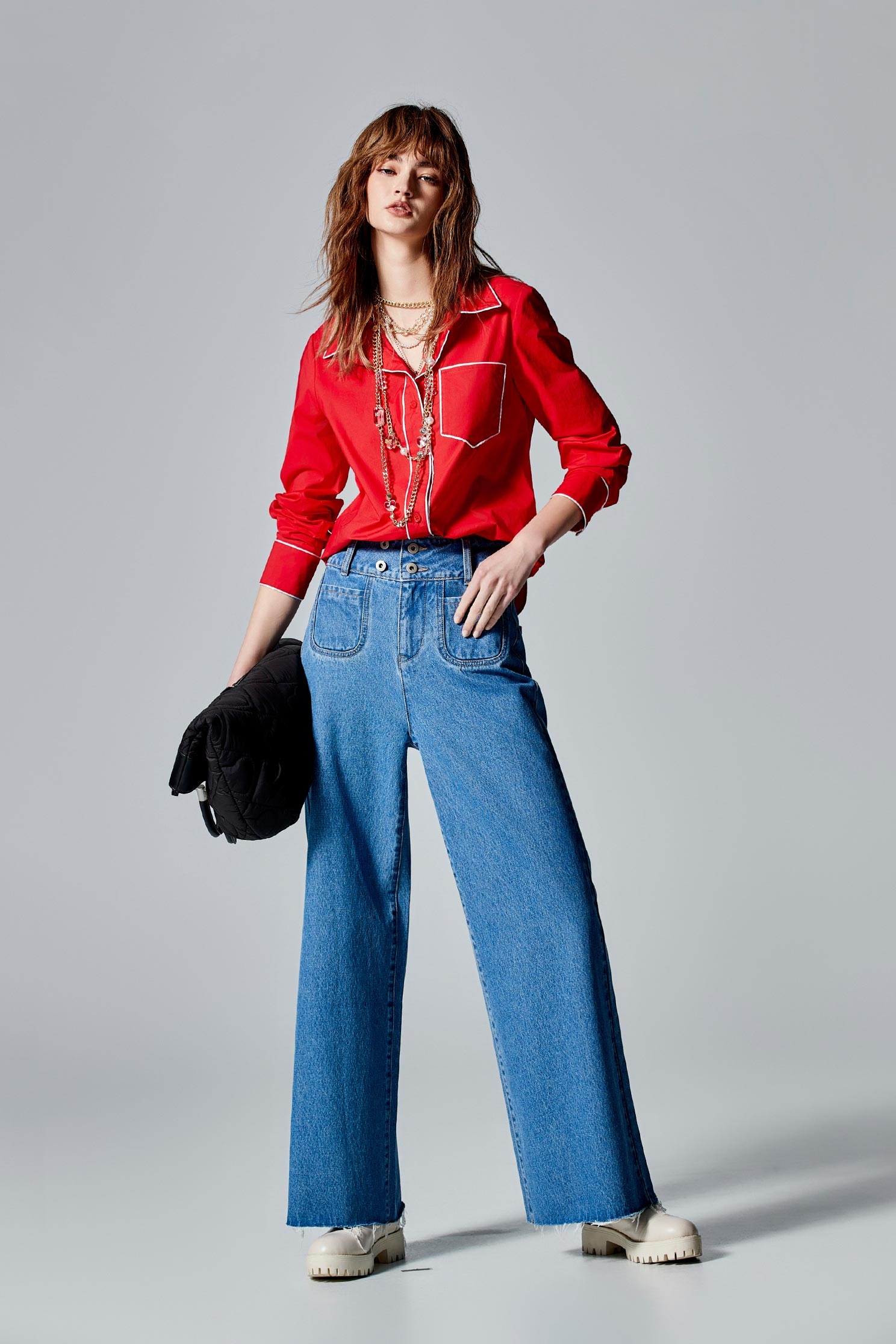 Wide Leg Jeans With Front Patch PocketsWide Leg Jeans With Front Patch Pockets,Culottes,Season (SS) Look,Denim,Denim pants,Cotton,Wide-leg jeans,Pants