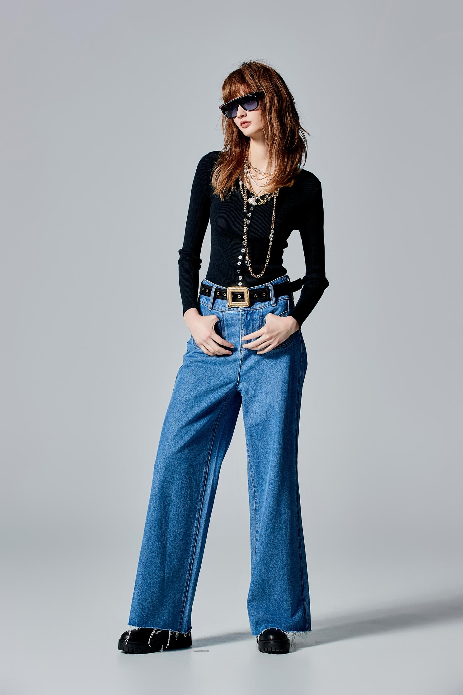 Wide Leg Jeans With Front Patch PocketsWide Leg Jeans With Front Patch Pockets,Culottes,Season (SS) Look,Denim,Denim pants,Cotton,Wide-leg jeans,Pants