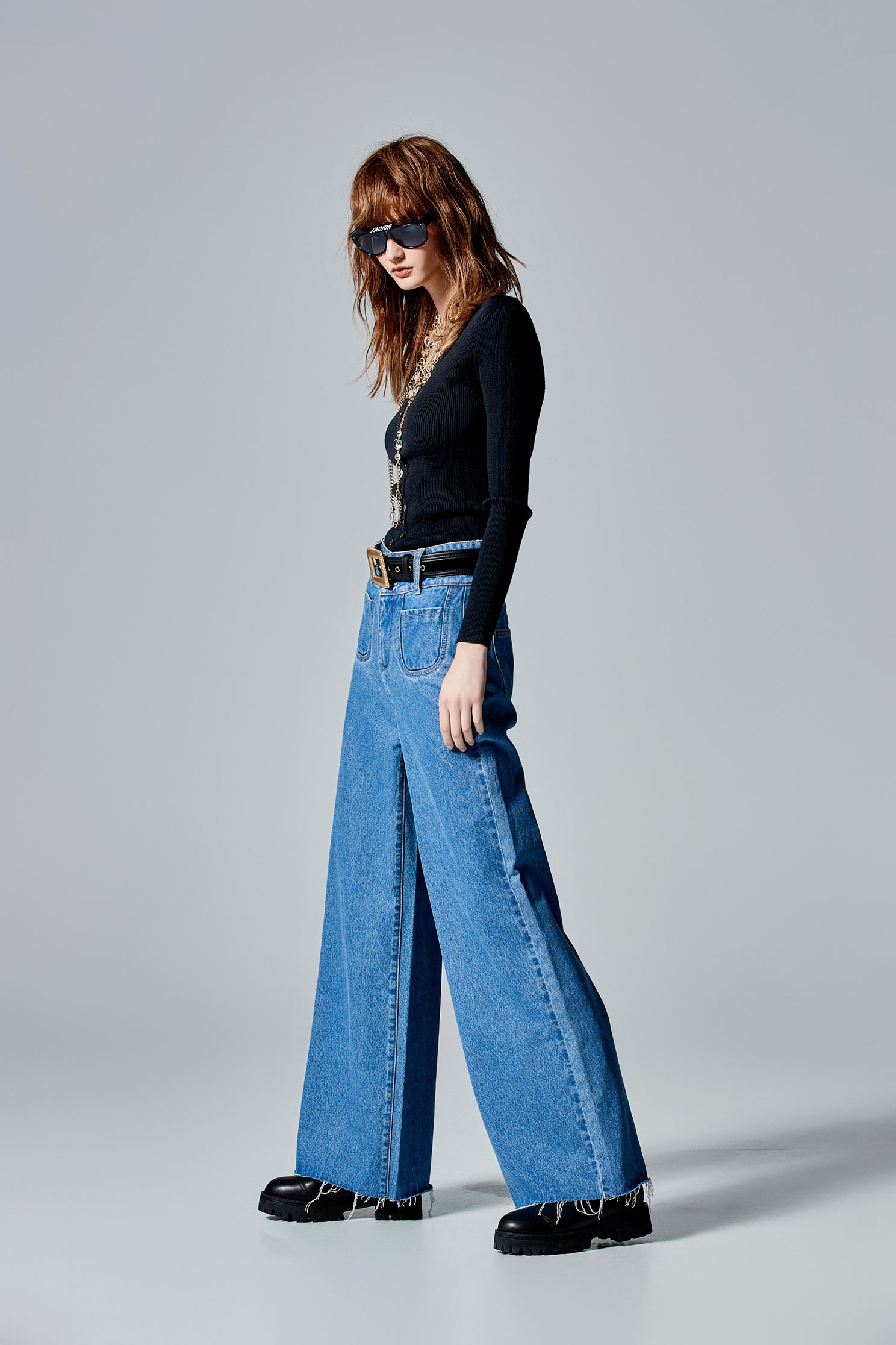 Wide Leg Jeans With Front Patch PocketsWide Leg Jeans With Front Patch Pockets,Culottes,Season (SS) Look,Denim,Denim pants,Cotton,Wide-leg jeans,Pants