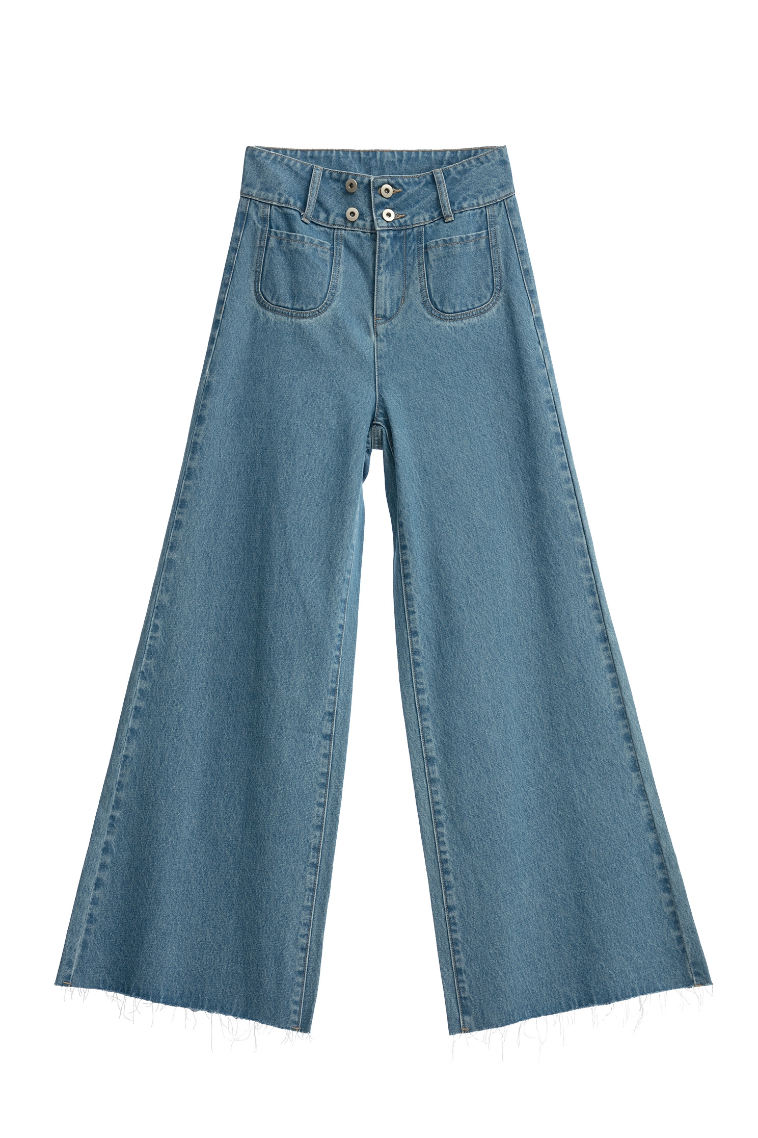 Wide Leg Jeans With Front Patch PocketsWide Leg Jeans With Front Patch Pockets,Culottes,Season (SS) Look,Denim,Denim pants,Cotton,Wide-leg jeans,Pants