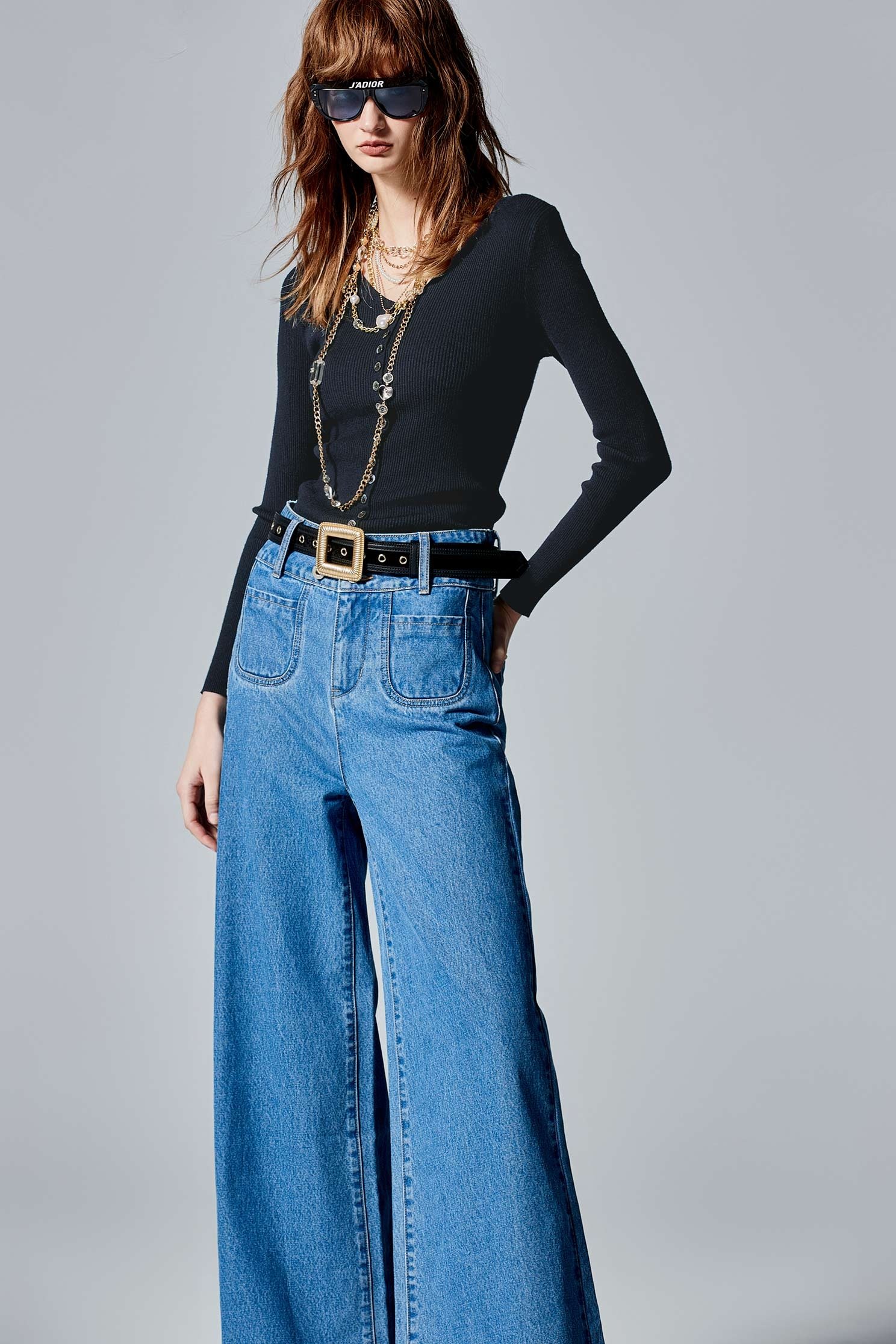 Wide Leg Jeans With Front Patch PocketsWide Leg Jeans With Front Patch Pockets,Culottes,Season (SS) Look,Denim,Denim pants,Cotton,Wide-leg jeans,Pants