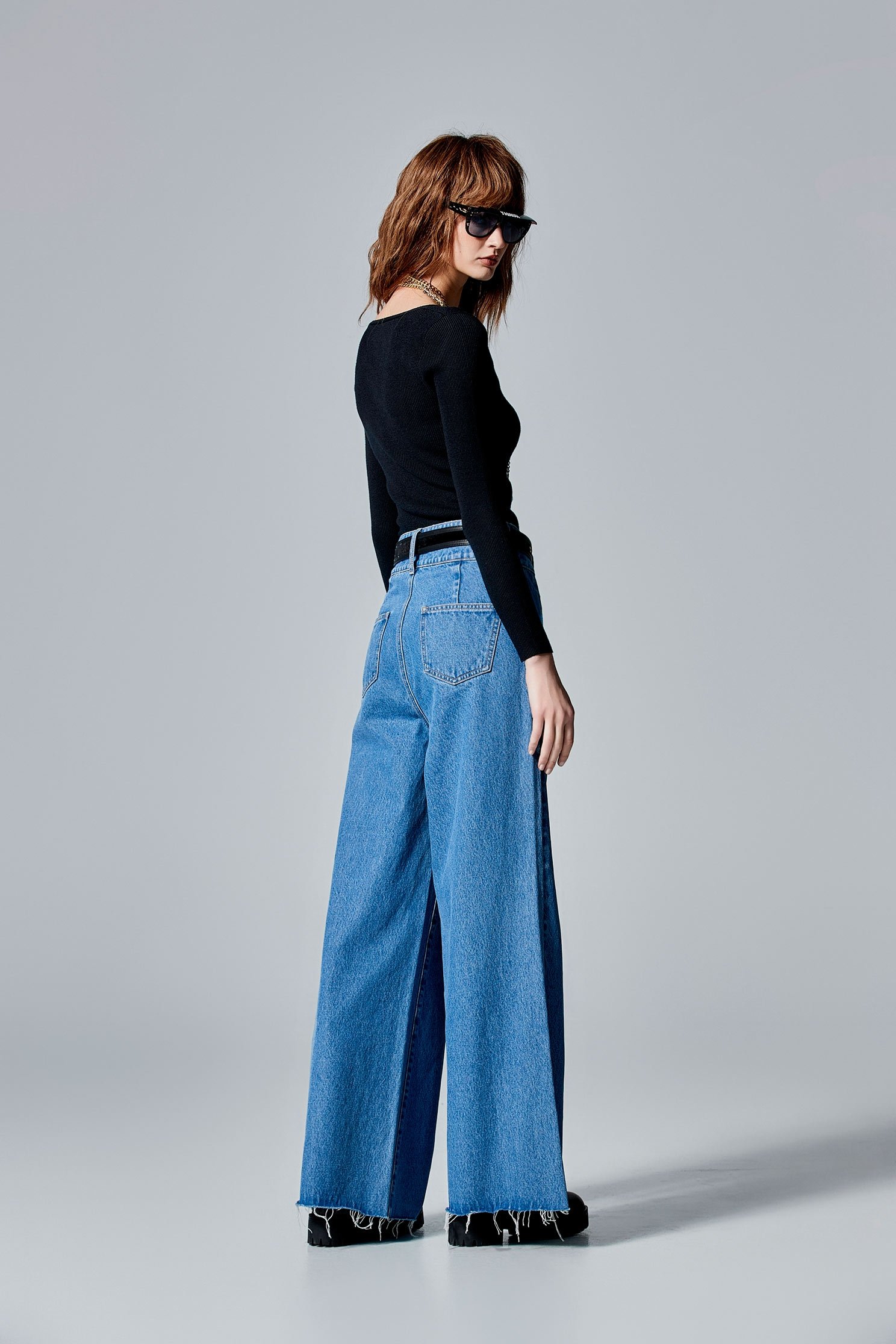 Wide Leg Jeans With Front Patch PocketsWide Leg Jeans With Front Patch Pockets,Culottes,Season (SS) Look,Denim,Denim pants,Cotton,Wide-leg jeans,Pants