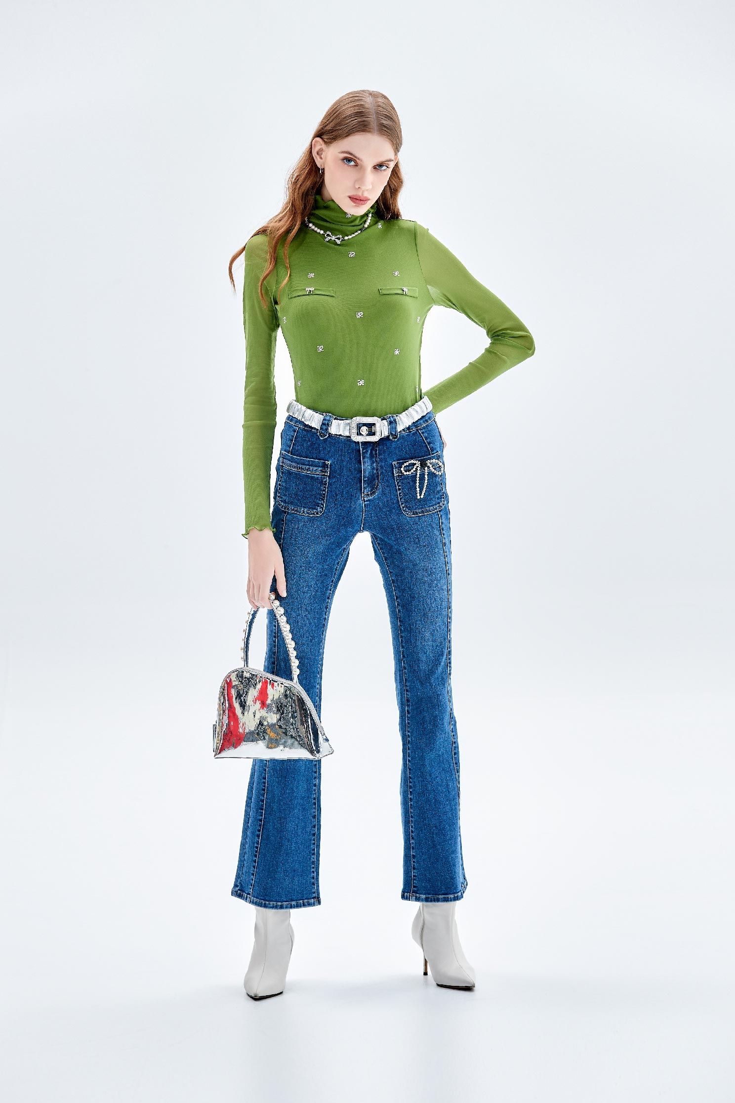 Basic Boot Leg Jeans With Pearl detailBasic Boot Leg Jeans With Pearl detail,Bell-bottoms,Denim,Jeans,Denim pants,Season (AW) Look,Bell-bottoms,Pants