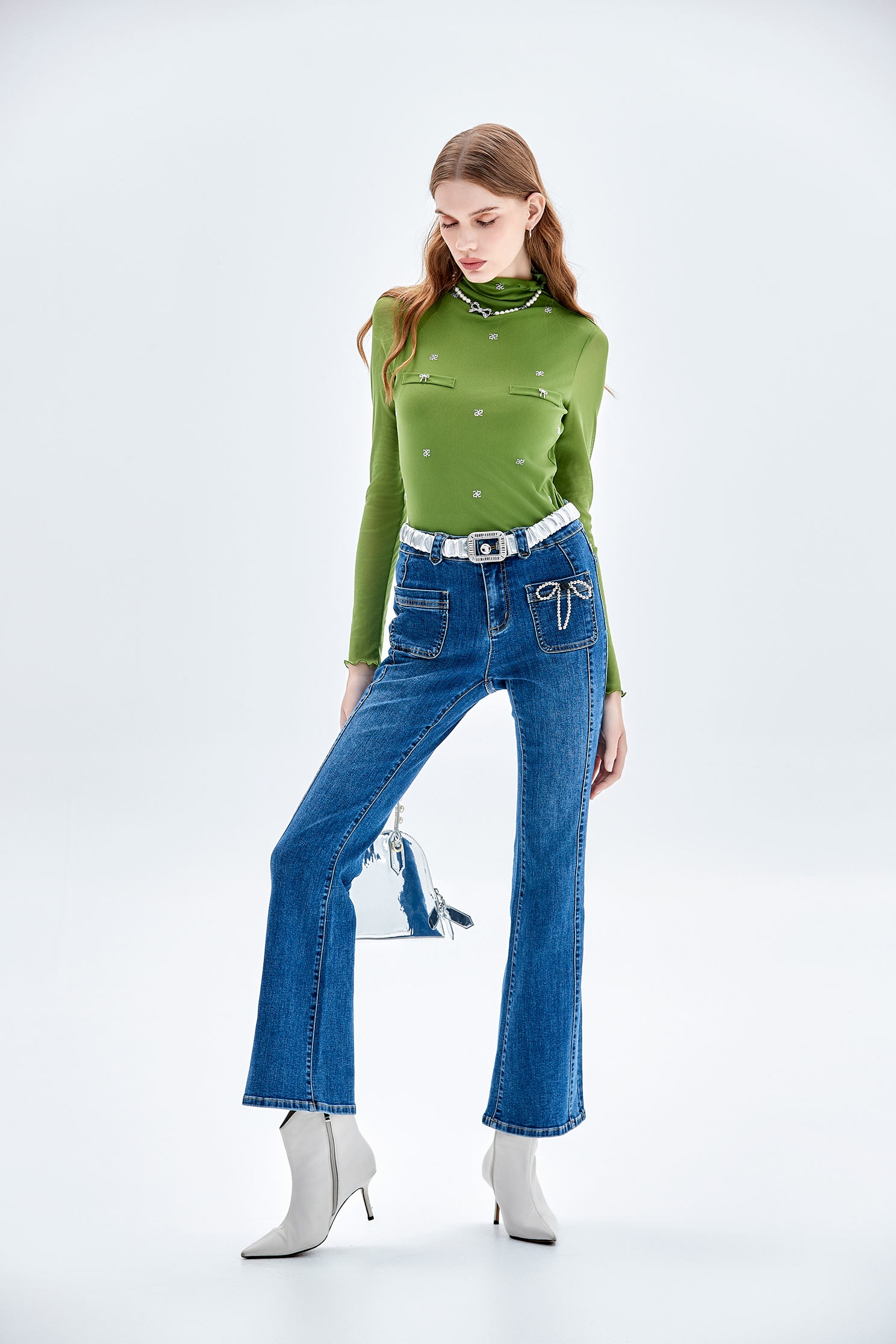 Basic Boot Leg Jeans With Pearl detailBasic Boot Leg Jeans With Pearl detail,Bell-bottoms,Denim,Jeans,Denim pants,Season (AW) Look,Bell-bottoms,Pants