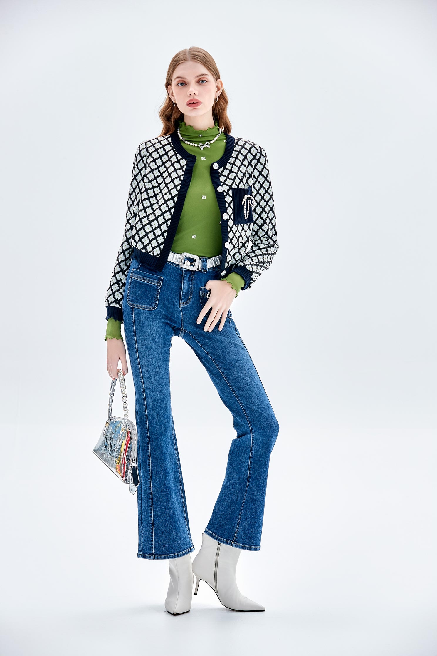 Basic Boot Leg Jeans With Pearl detailBasic Boot Leg Jeans With Pearl detail,Bell-bottoms,Denim,Jeans,Denim pants,Season (AW) Look,Bell-bottoms,Pants