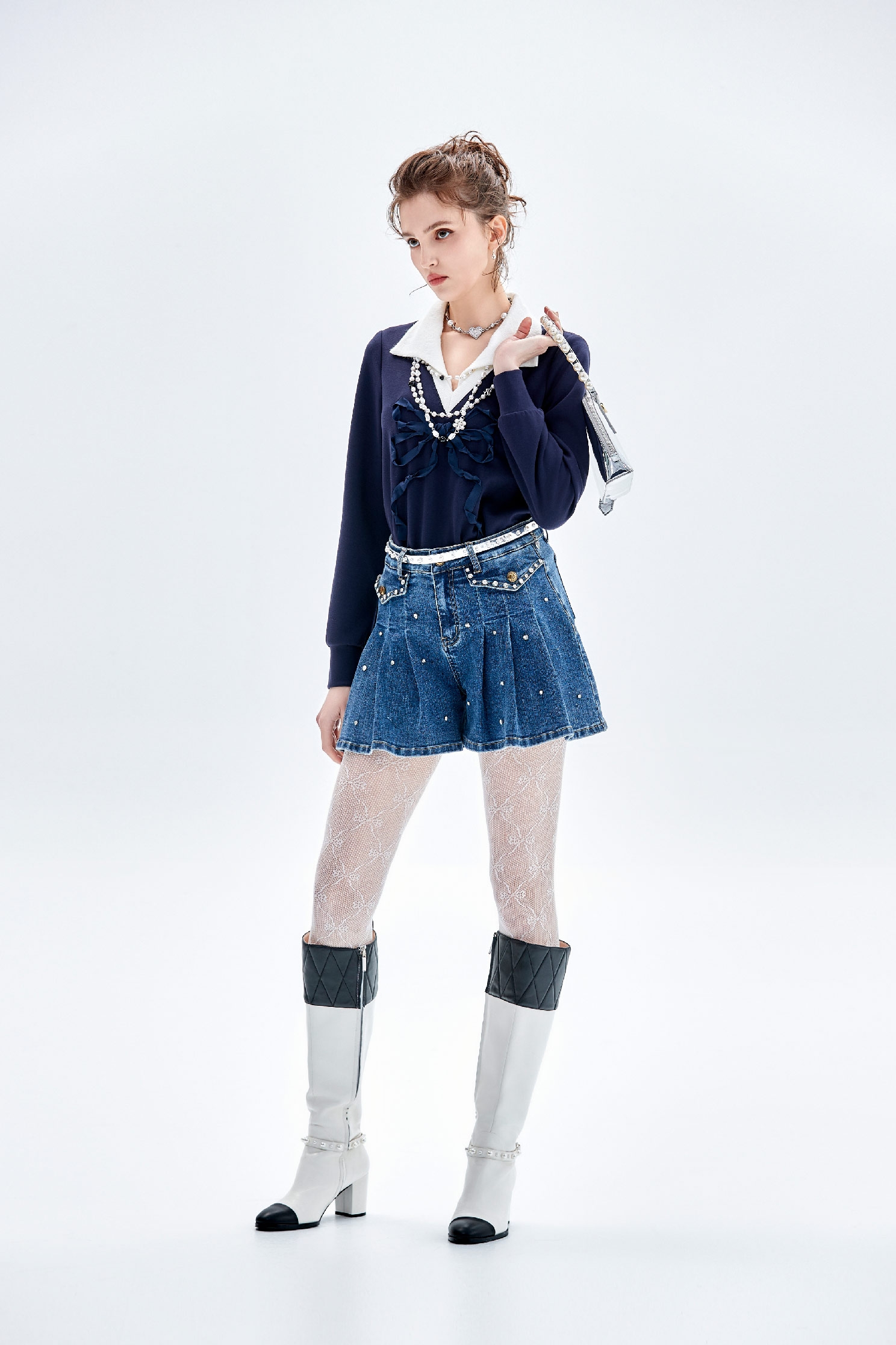 Denim Pleated SkortsDenim Pleated Skorts,Denim,Jeans,Shorts,Season (AW) Look,Skorts