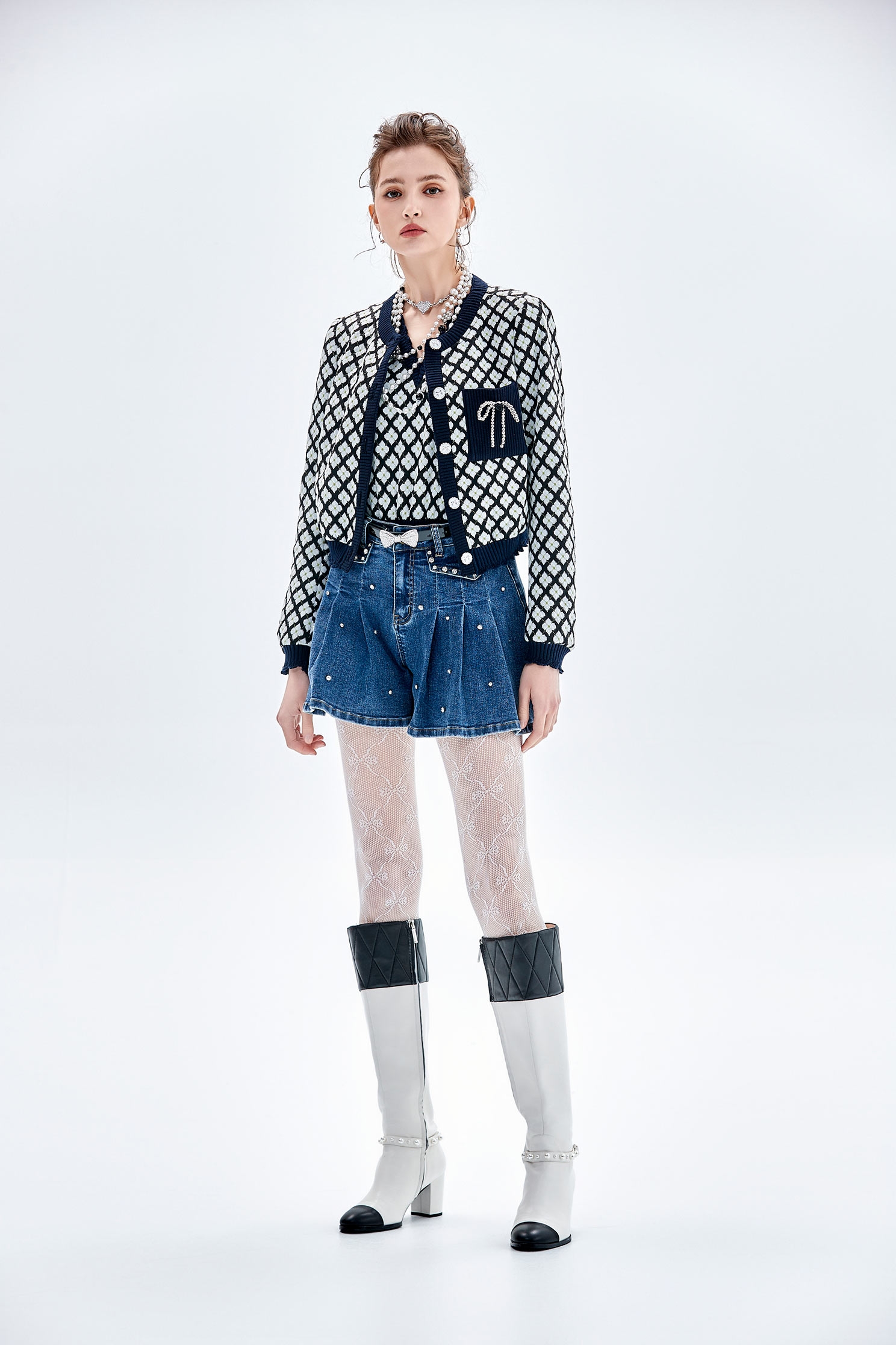 Denim Pleated SkortsDenim Pleated Skorts,Denim,Jeans,Shorts,Season (AW) Look,Skorts