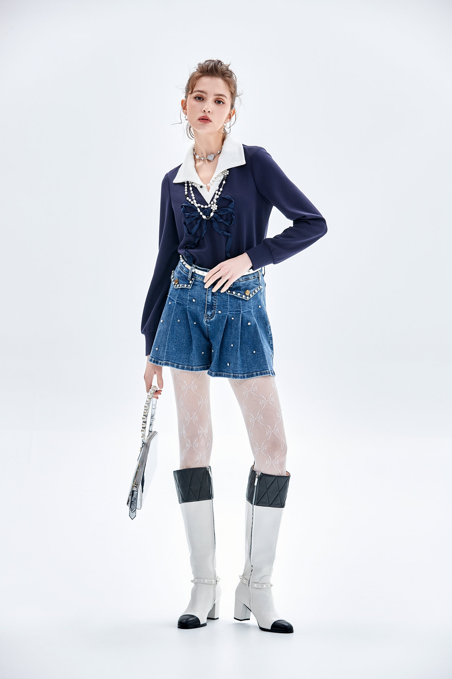 Denim Pleated SkortsDenim Pleated Skorts,Denim,Jeans,Shorts,Season (AW) Look,Skorts